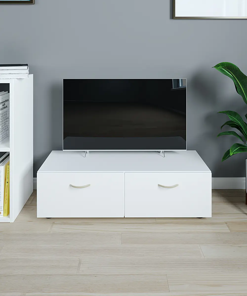 Изображение товара Тумба под телевизор Феликс Ницца 102x35x29 см 2 ящика ЛДСП цвет белый