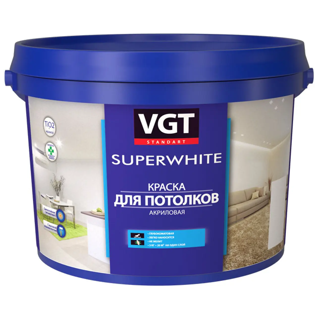 Изображение товара Краска для стен и потолков VGT 18650 белая 1.5 л внутренняя