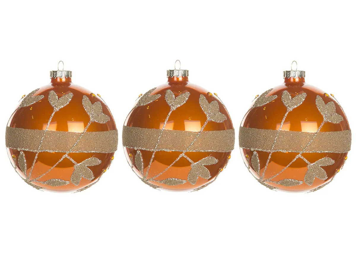 Изображение товара Набор елочных шаров Karlsbach оранжевый шар с золотой полоской 3 шт 10 см
