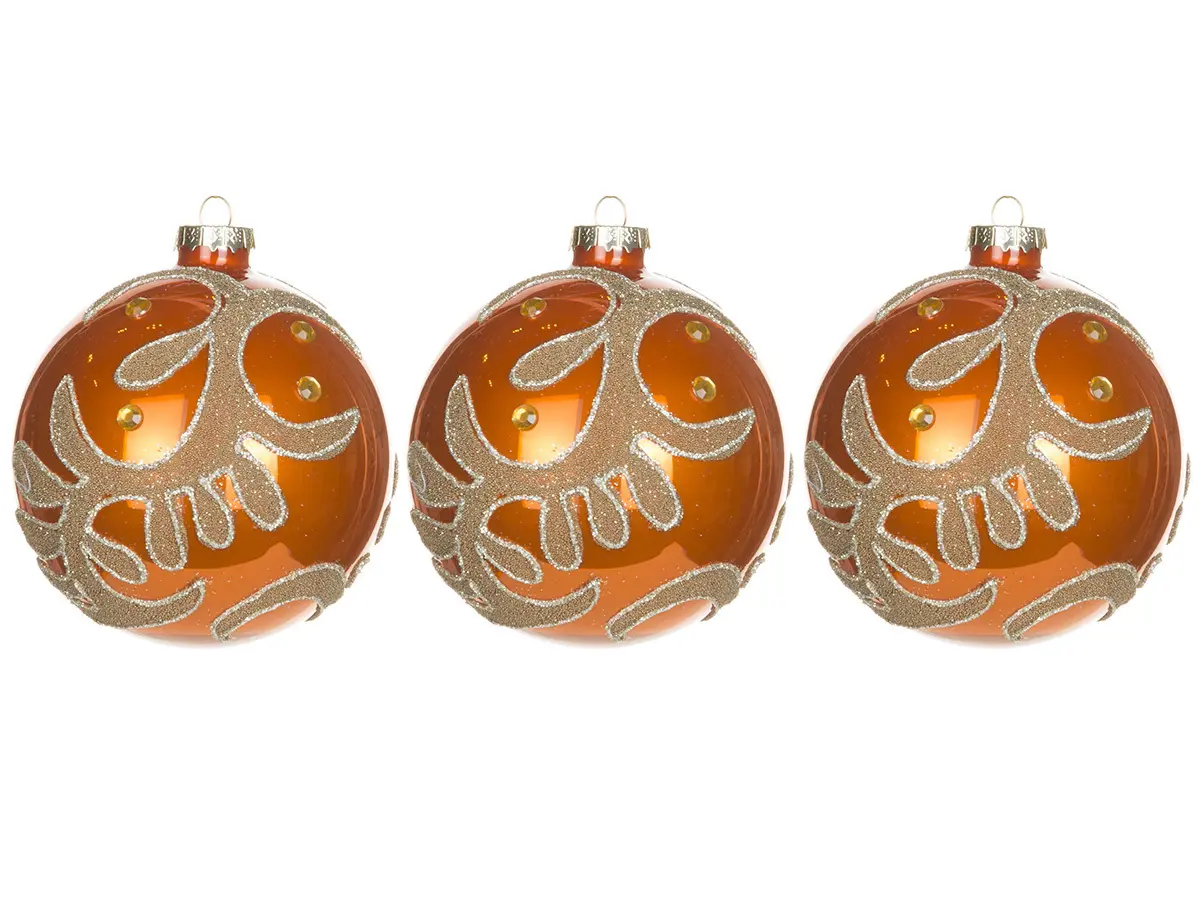 Изображение товара Набор елочных шаров Karlsbach оранжевый шар с узором 3 шт 10 см