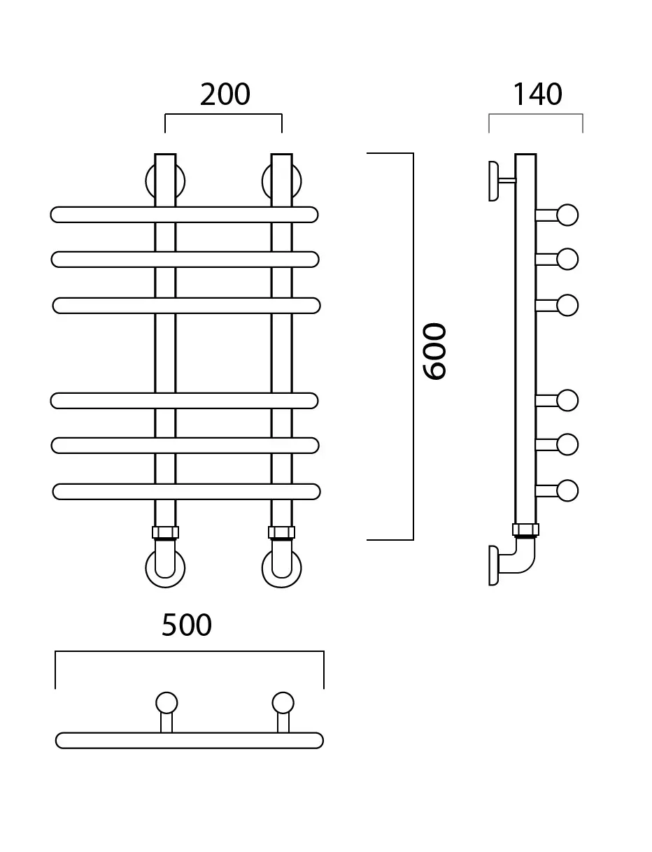 Изображение товара Полотенцесушитель водяной Роснерж Neo 3 L110000 60x50 см нержавеющая сталь 1" групповой