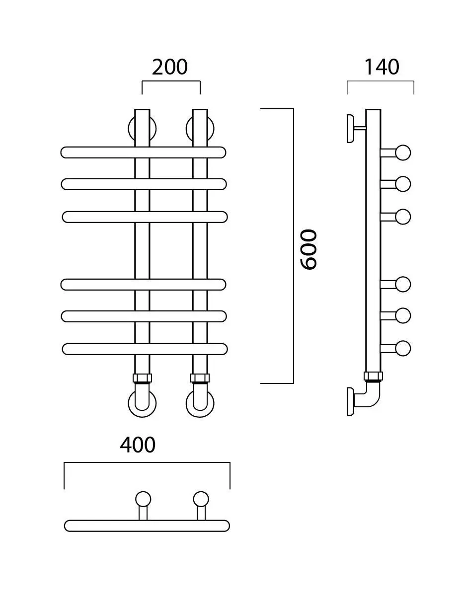 Изображение товара Полотенцесушитель водяной Роснерж Neo 3 L110000 60x40 см нержавеющая сталь 1" групповой