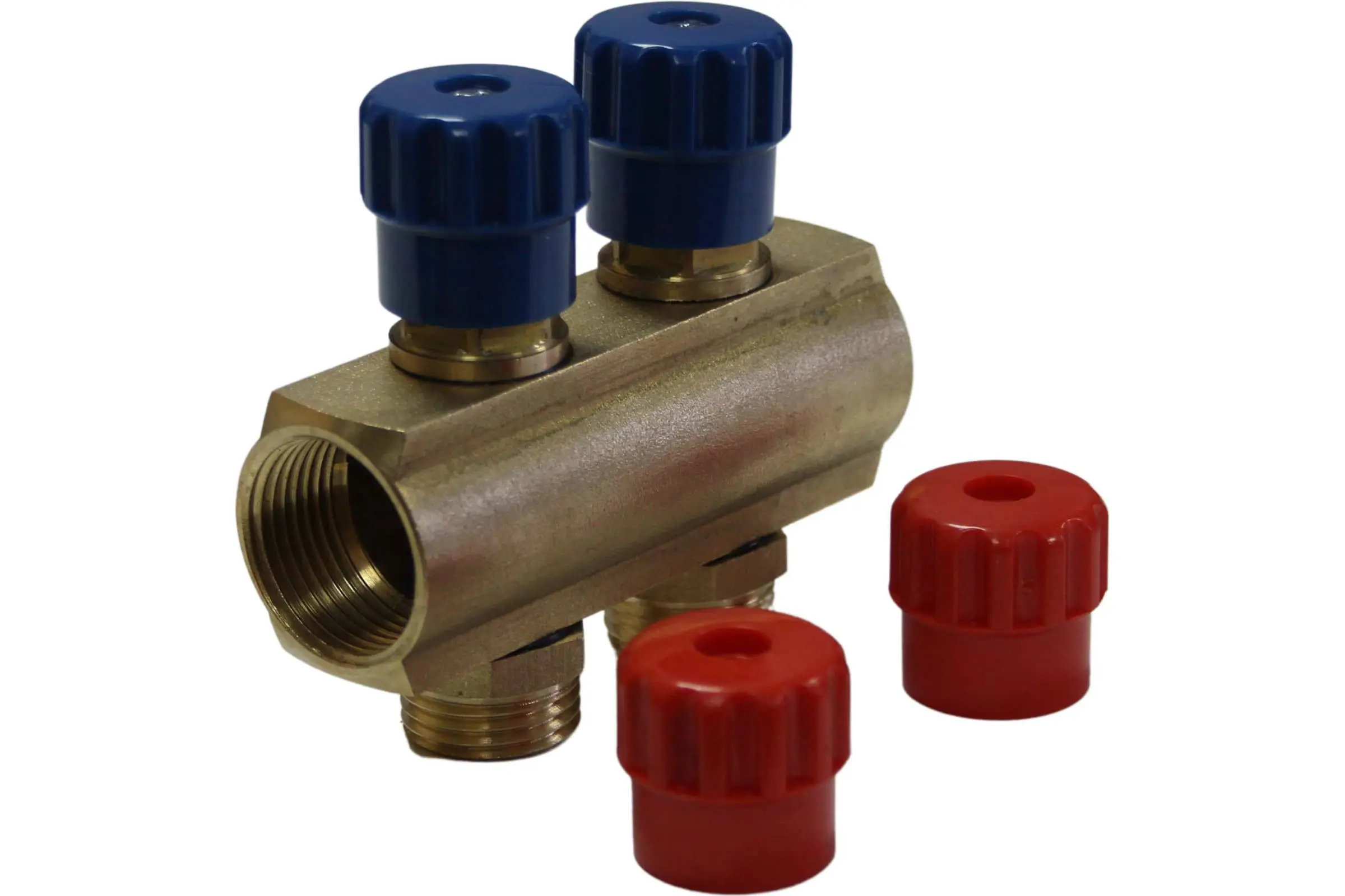 Изображение товара Коллектор ВР3/4 с регулирующими вентилями 2 выхода НР1/2 35мм ДТРД