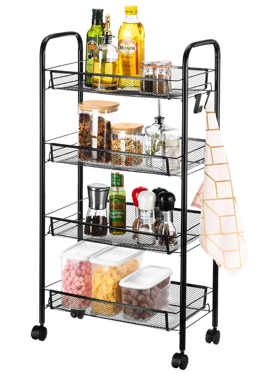 Изображение товара Этажерка на колесах El Casa 44.5x25.5x83.5 см металл цвет черный
