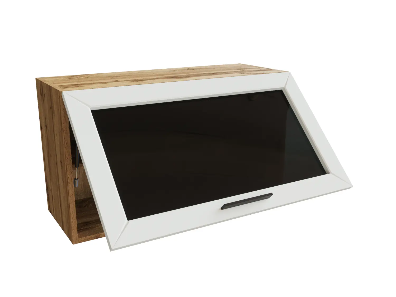 Изображение товара Навесной шкаф Глетчер верхний горизонтальный со стеклом 80x46x31.80 см фасад белый ЛДСП каркас дуб вотан ЛДСП Сурская Мебель