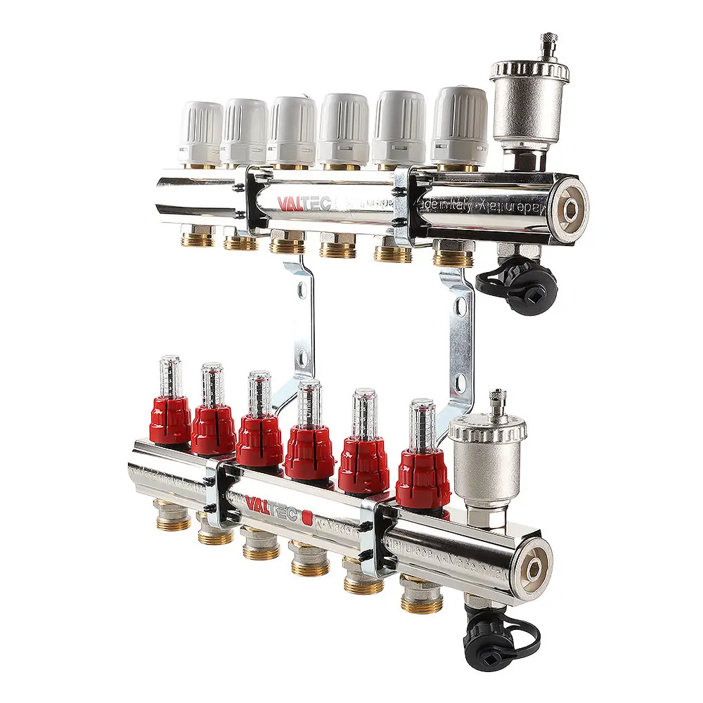 Изображение товара Коллекторная группа для теплого пола Valtec VTc.596.EMNX.0612 1"x3/4" евроконус 12 выходов латунь