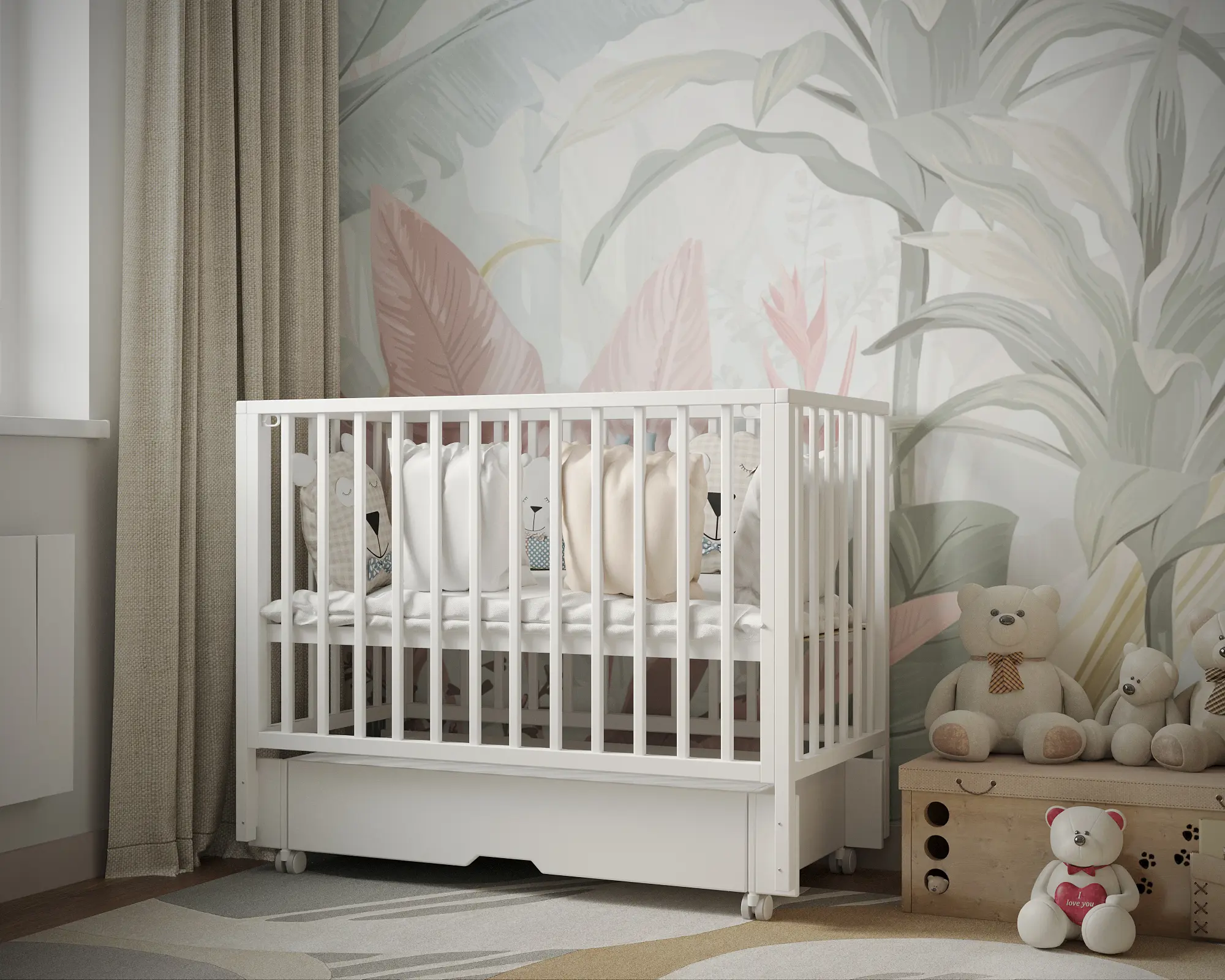 Изображение товара Кровать для новорожденных Incanto Hollie 68x104 см из массива дерева белая с маятником