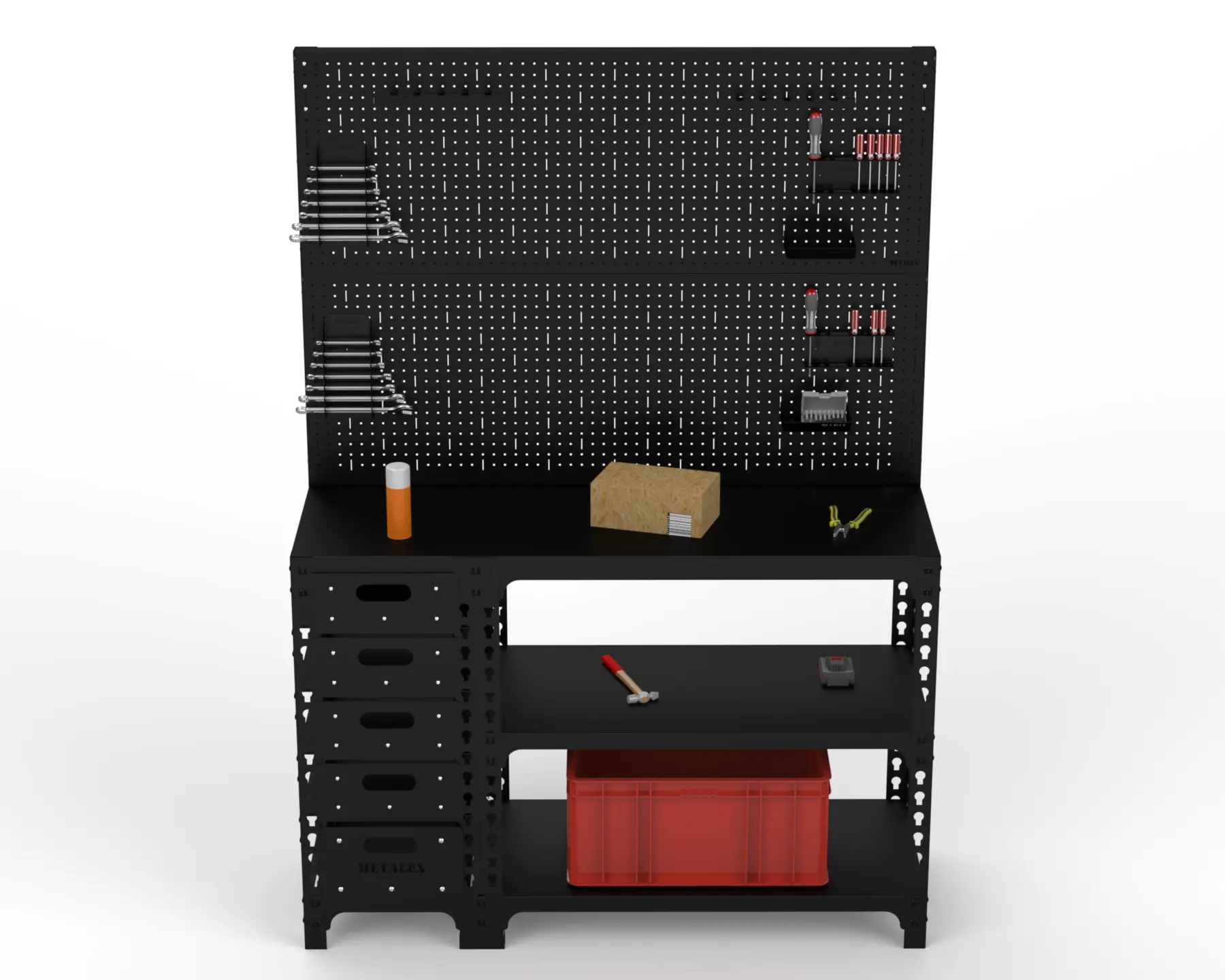 Изображение товара Стол-верстак c одной тумбой Metalex 117330 950x1000x600 мм, нагрузка 260 кг, комплект аксессуаров