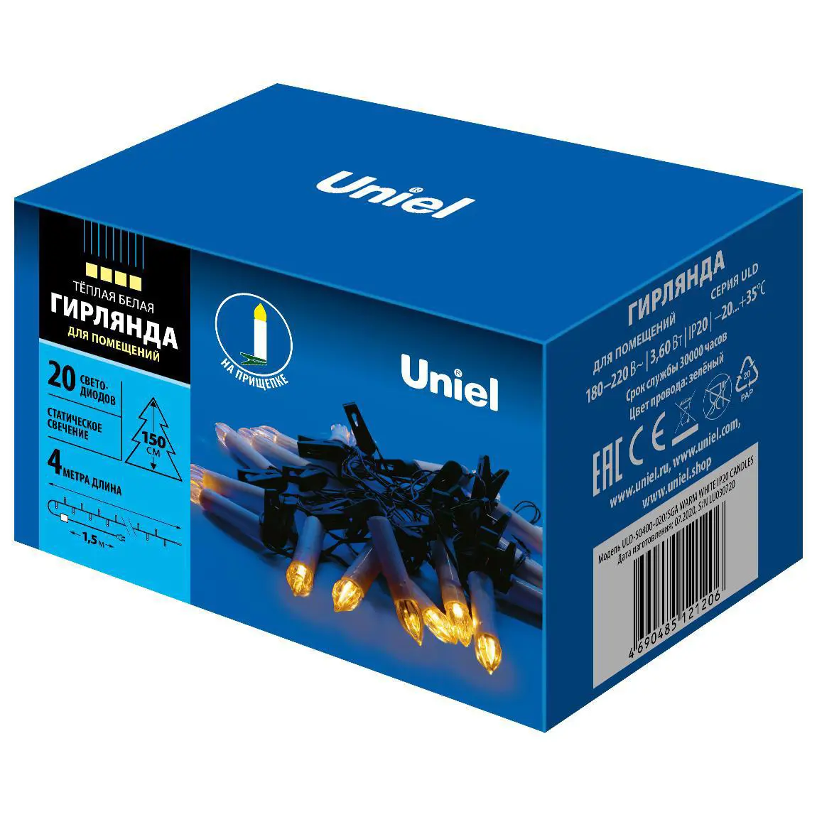 Изображение товара Электрогирлянда комнатная Uniel Нить 4м 200 ламп теплый белый