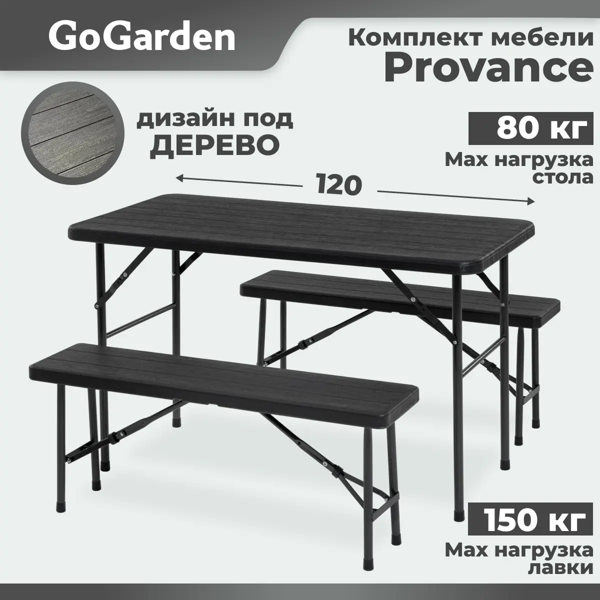 Изображение товара Набор садовой мебели PROVANCE GOGARDEN 3 предмета пластиковый черный складной