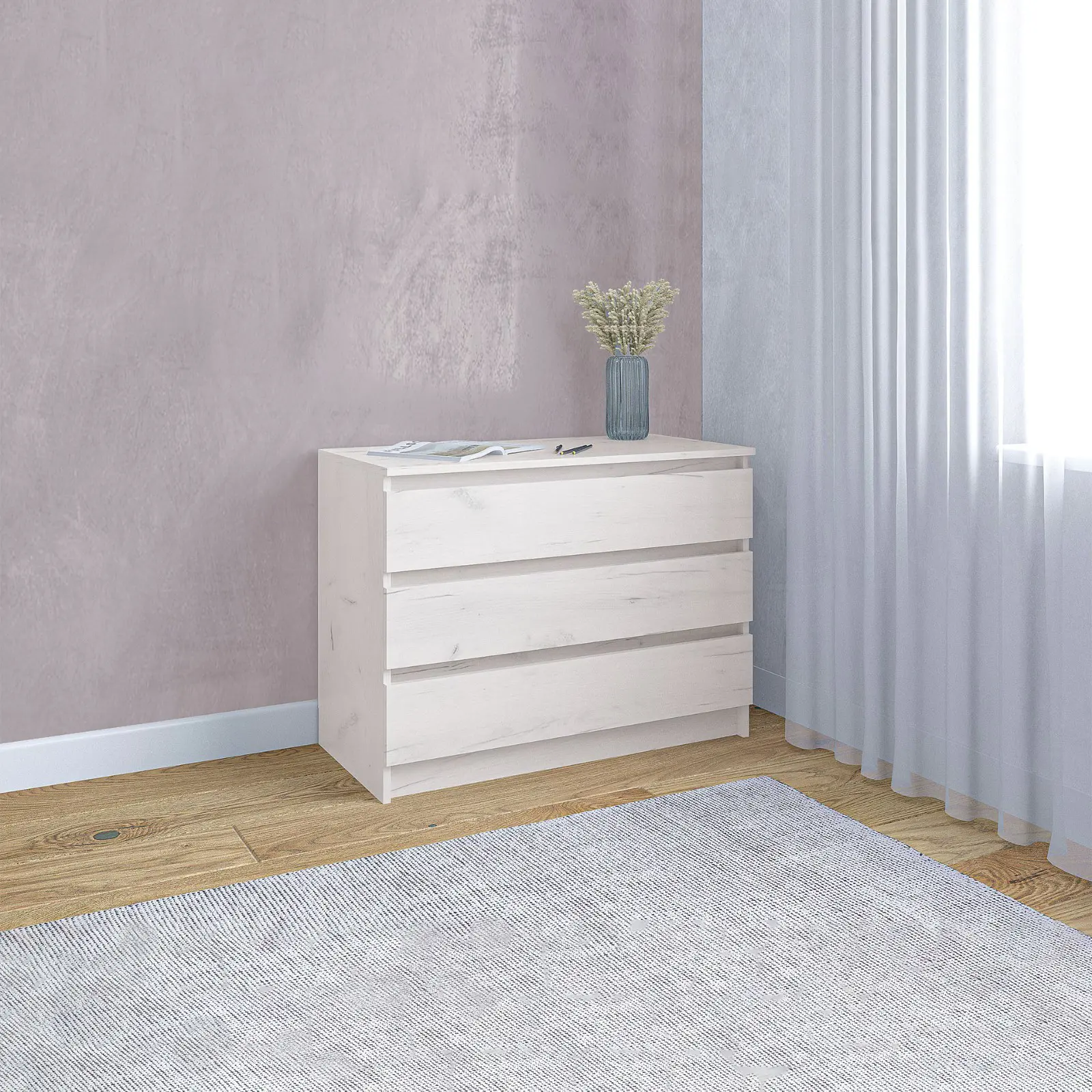 Изображение товара Комод Клик мебель 10333564 3 ящика белый минимализм Россия