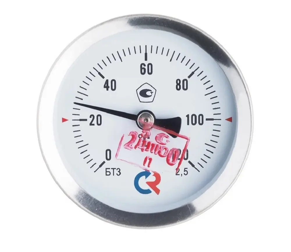 Изображение товара Термометр аксиальный Росма 1/2 дюйма 100 мм для систем отопления и водоснабжения