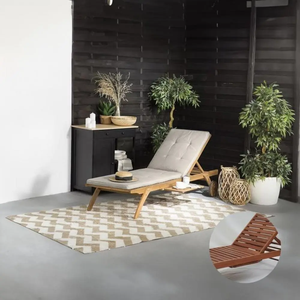 Изображение товара Шезлонг с подушкой Beige 195 x 71 x 80 см дерево/дерево коричневый