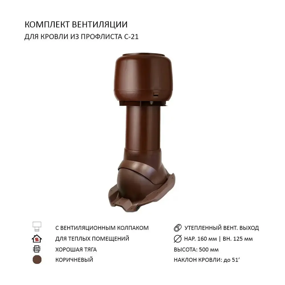 Изображение товара Комплект вентиляции Polivent D160 с утепленным выходом H500 для кровельного профнастила