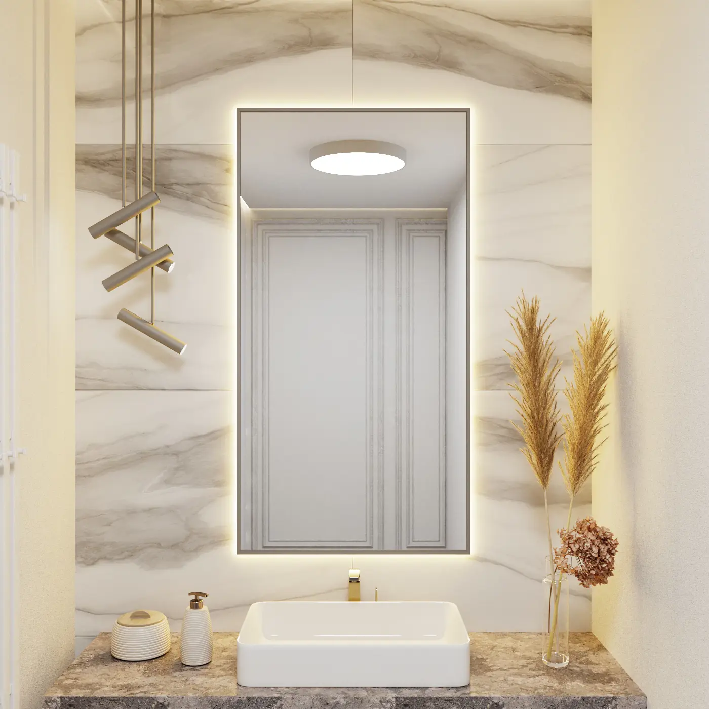 Изображение товара Зеркало для ванной Alumirror 13070свет 13070сер3000к с подсветкой 70x130см