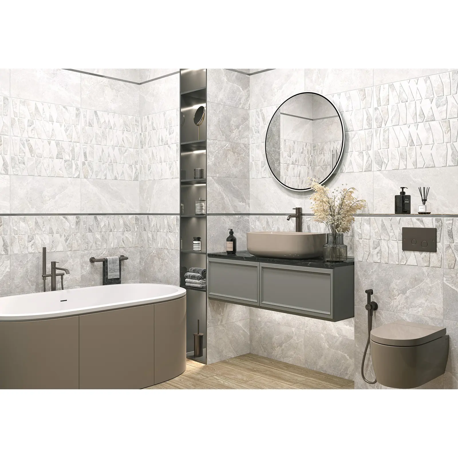 Изображение товара Настенная керамическая плитка Alma Ceramica Persey 24.9x50 см с эффектом Sugar серый