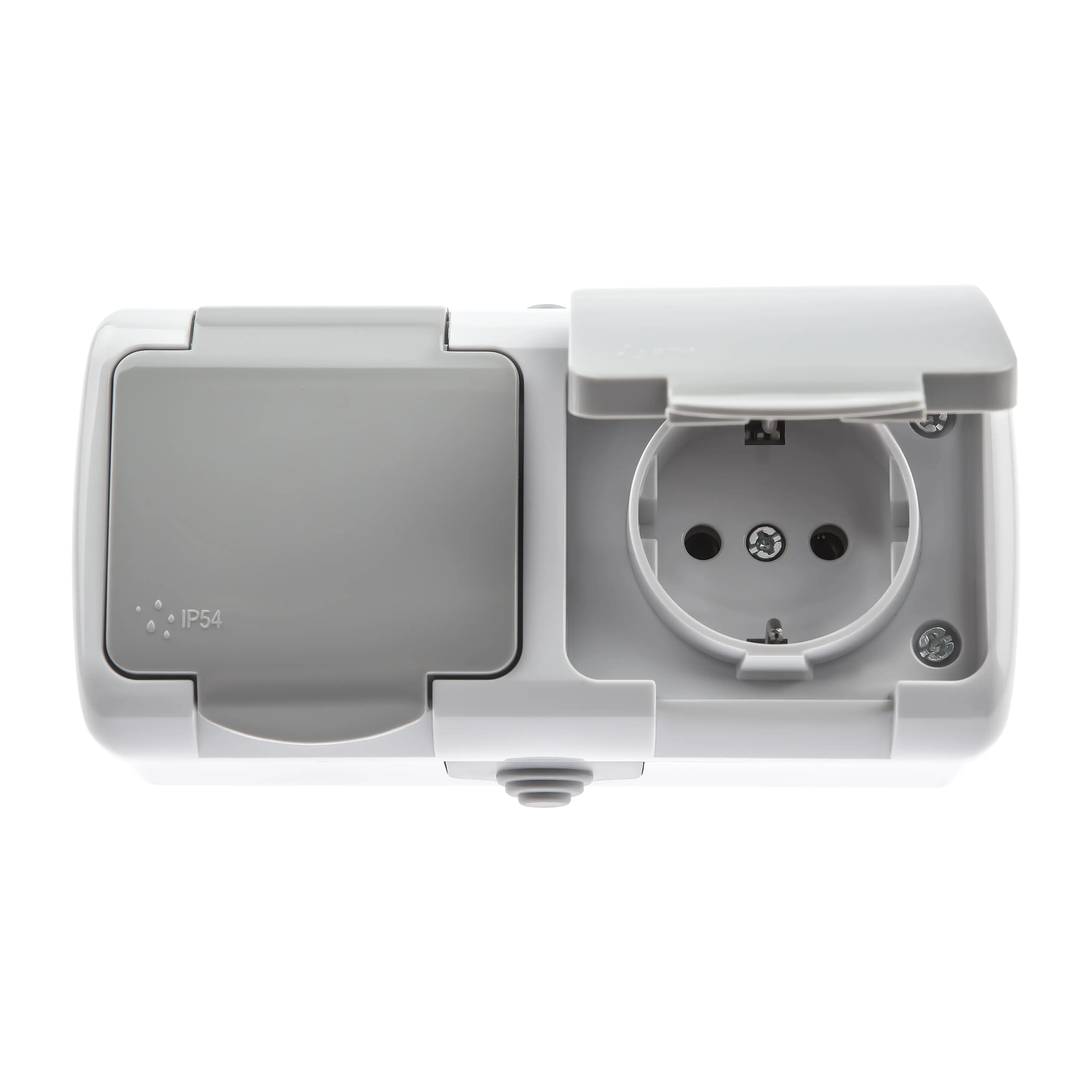 Изображение товара Розетка двойная накладная Intro Atlantic Б0051060 с заземлением серый