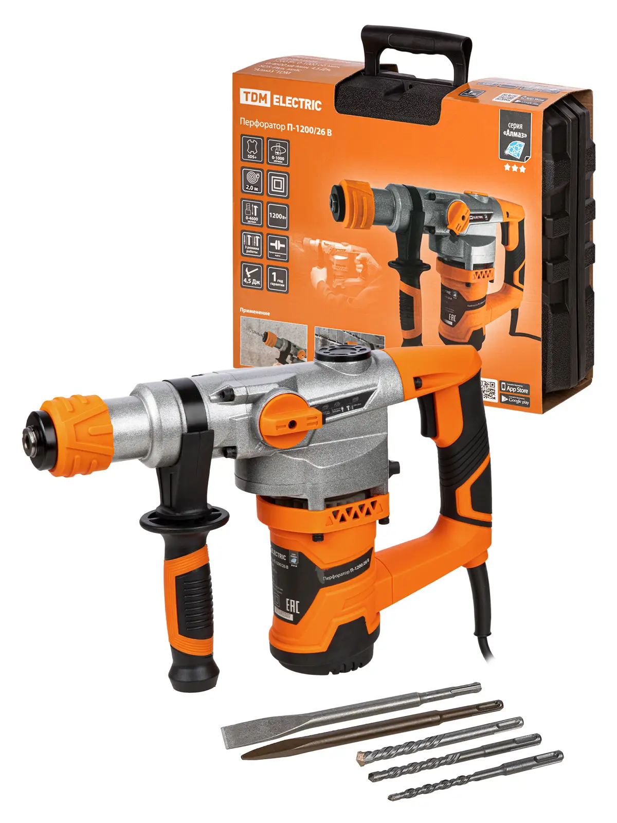 Изображение товара Перфоратор сетевой SDS Plus TDM Electric П-1200/26 1200 Вт 4.5 Дж