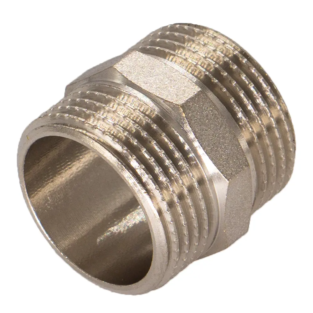 Изображение товара Ниппель СТМ 2x2" из латуни с никелированным покрытием для систем водоснабжения и отопления