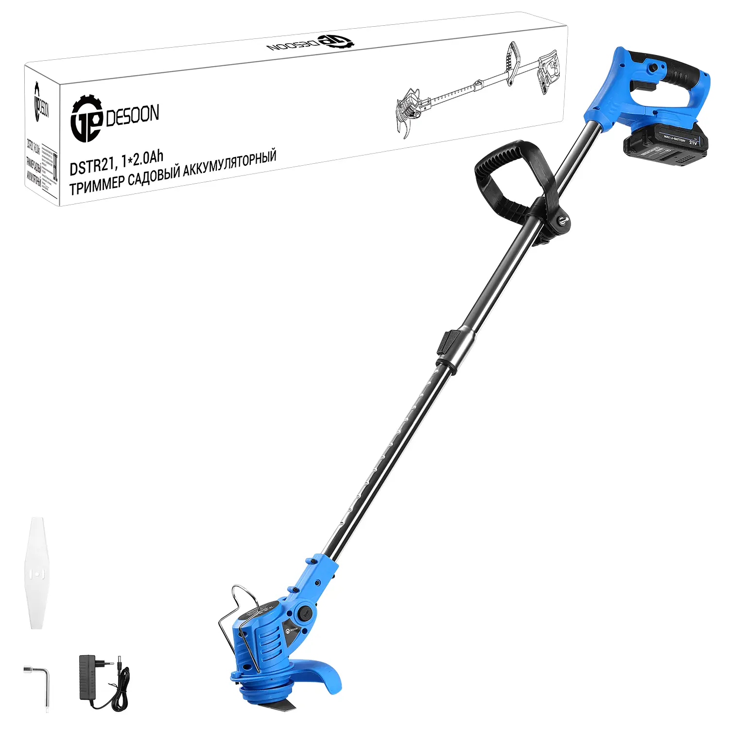 Изображение товара Триммер аккумуляторный Desoon Dstr21 081-2019 21 В 1x2 Ач АКБ и ЗУ в комплекте
