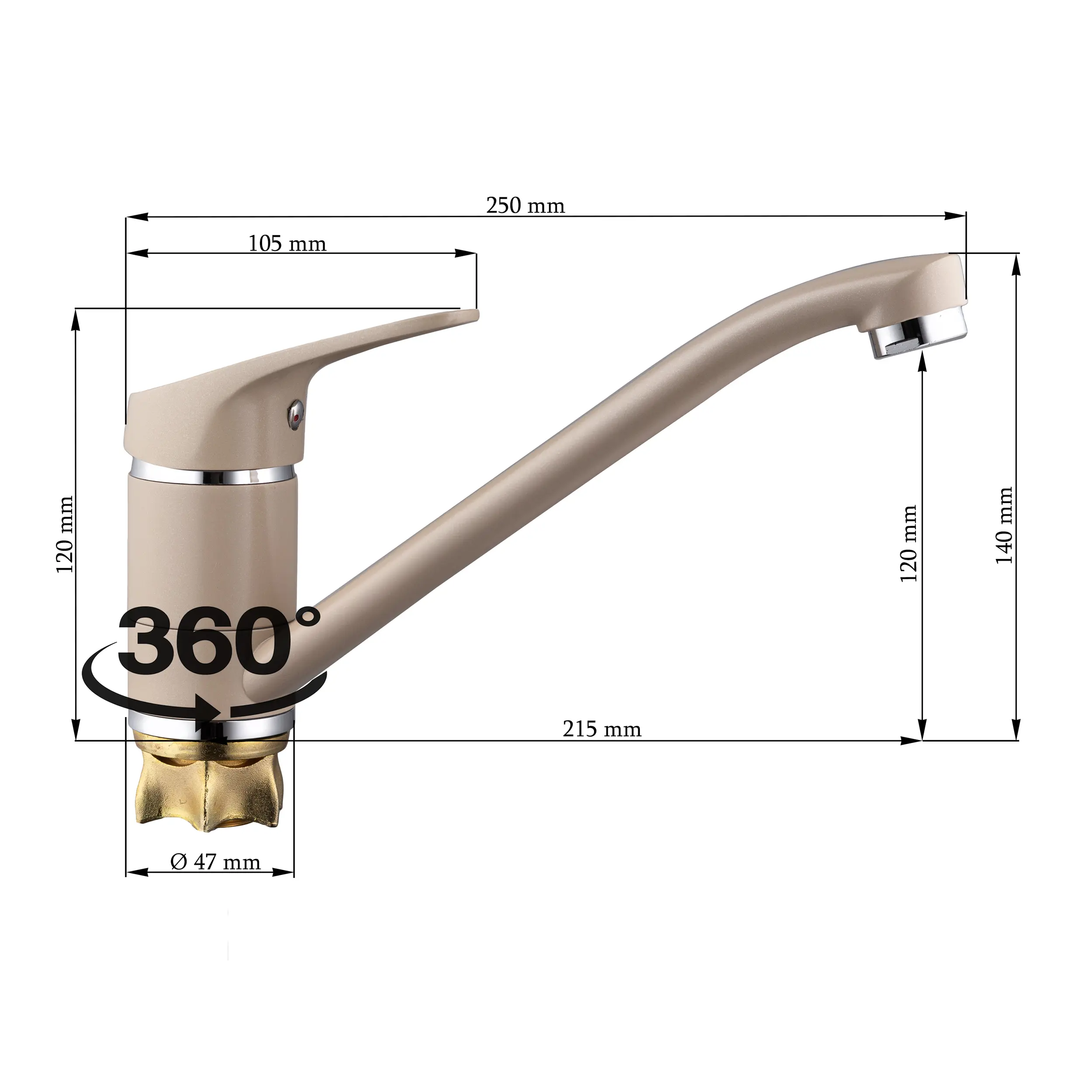 Изображение товара Смеситель для кухни Diadonna поворотный излив 12 см цвет хром, бежевый