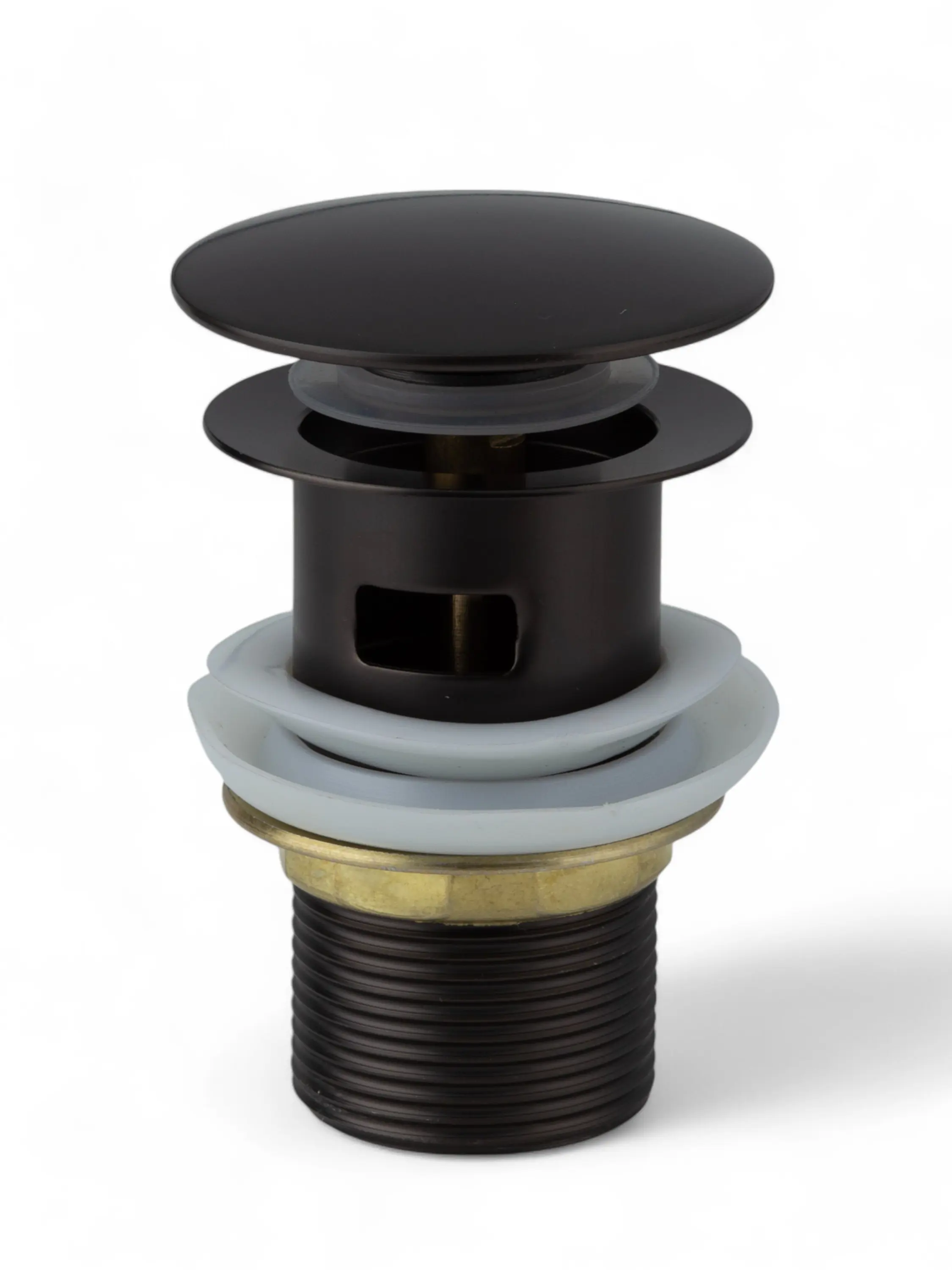 Изображение товара Донный клапан для ванны диаметром 6.5 см цвет графит клик-клак нержавеющая сталь