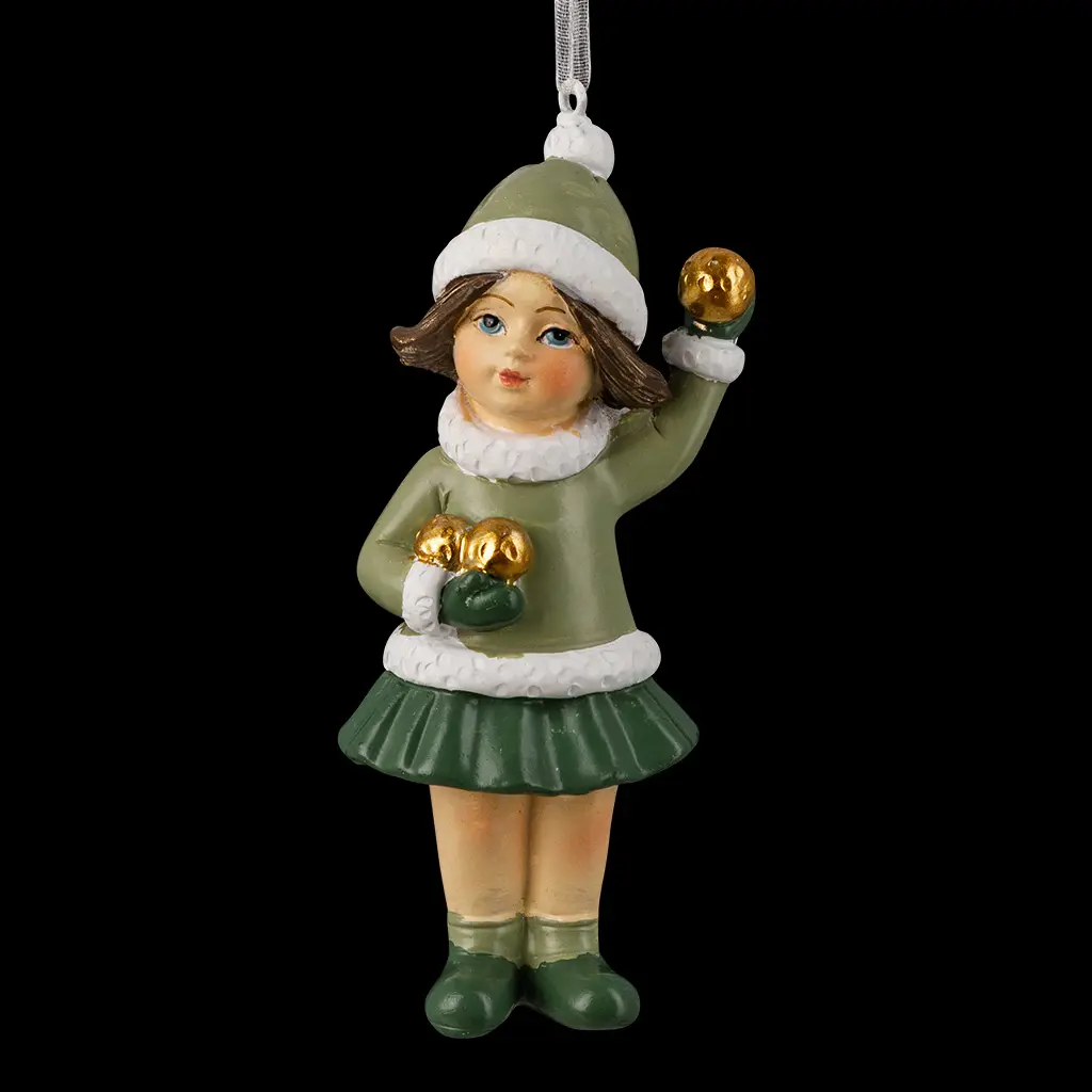 Изображение товара Елочная игрушка Erichkrause Девочка с золотыми снежками 10.5 см x 4 см зеленый