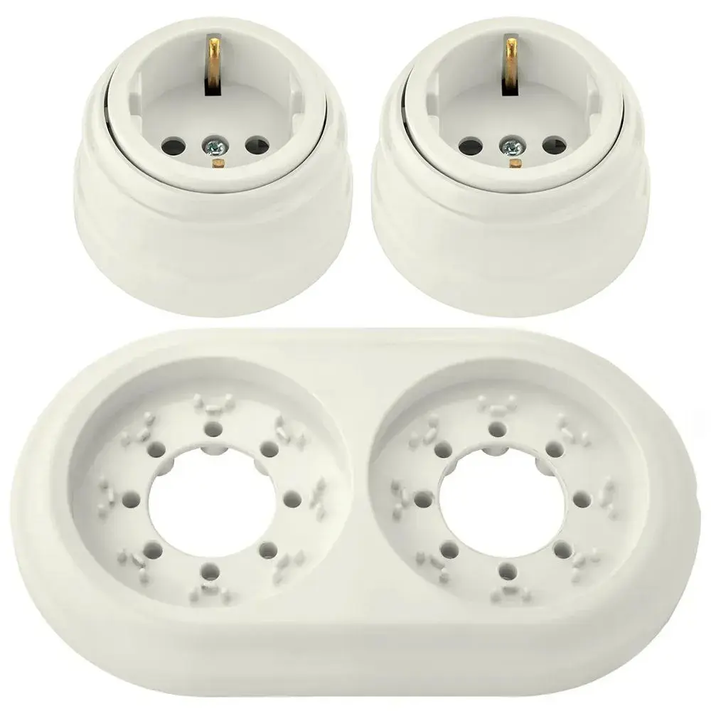 Изображение товара Розетка с рамкой 2 поста накладная Bylectrica Ретро РА16-0202 ЮЛИГ.735212.471 с заземлением цвет бежевый 2 шт.