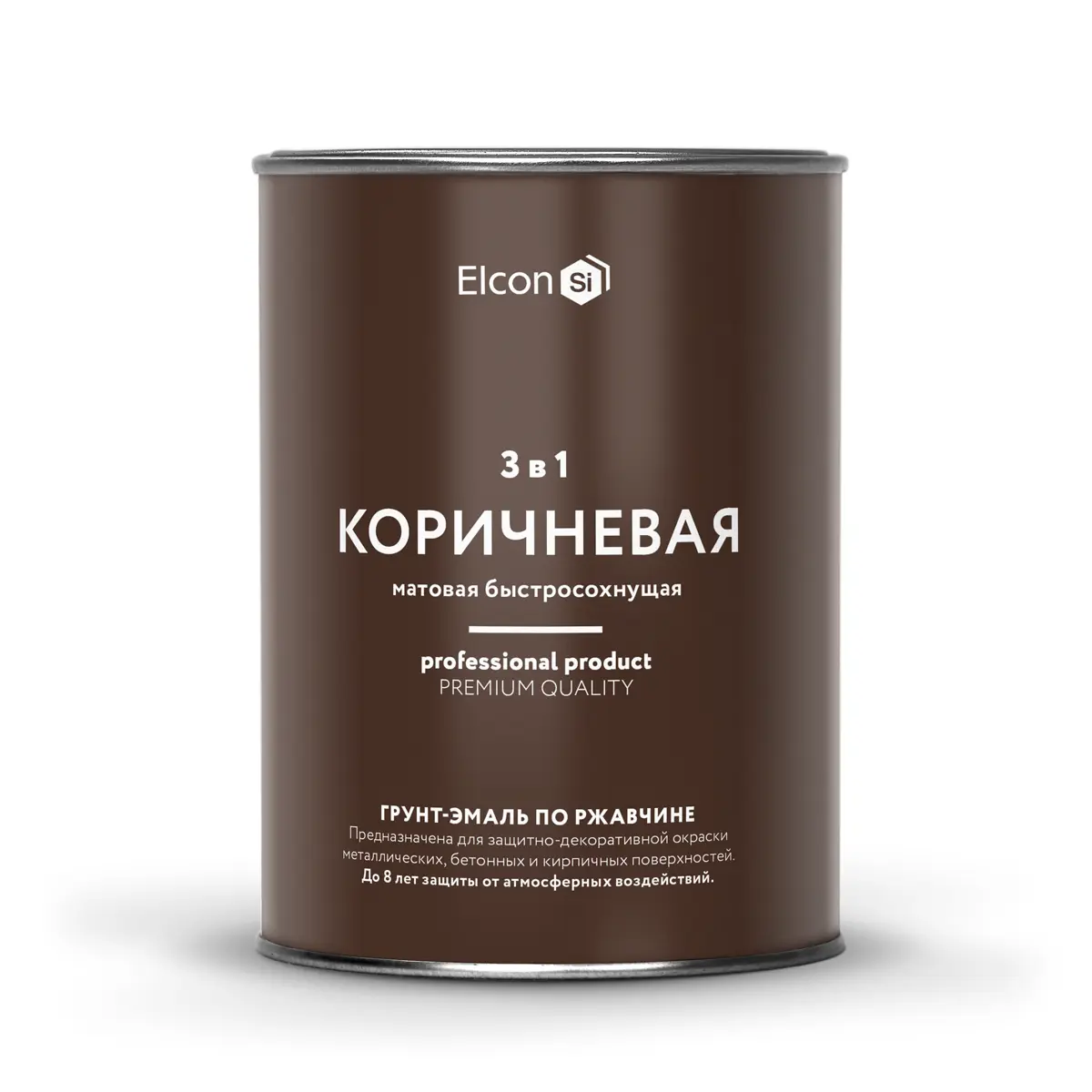 Изображение товара Грунт-эмаль 3 в 1 Elcon для металла коричневая 0.8 л быстросохнущая