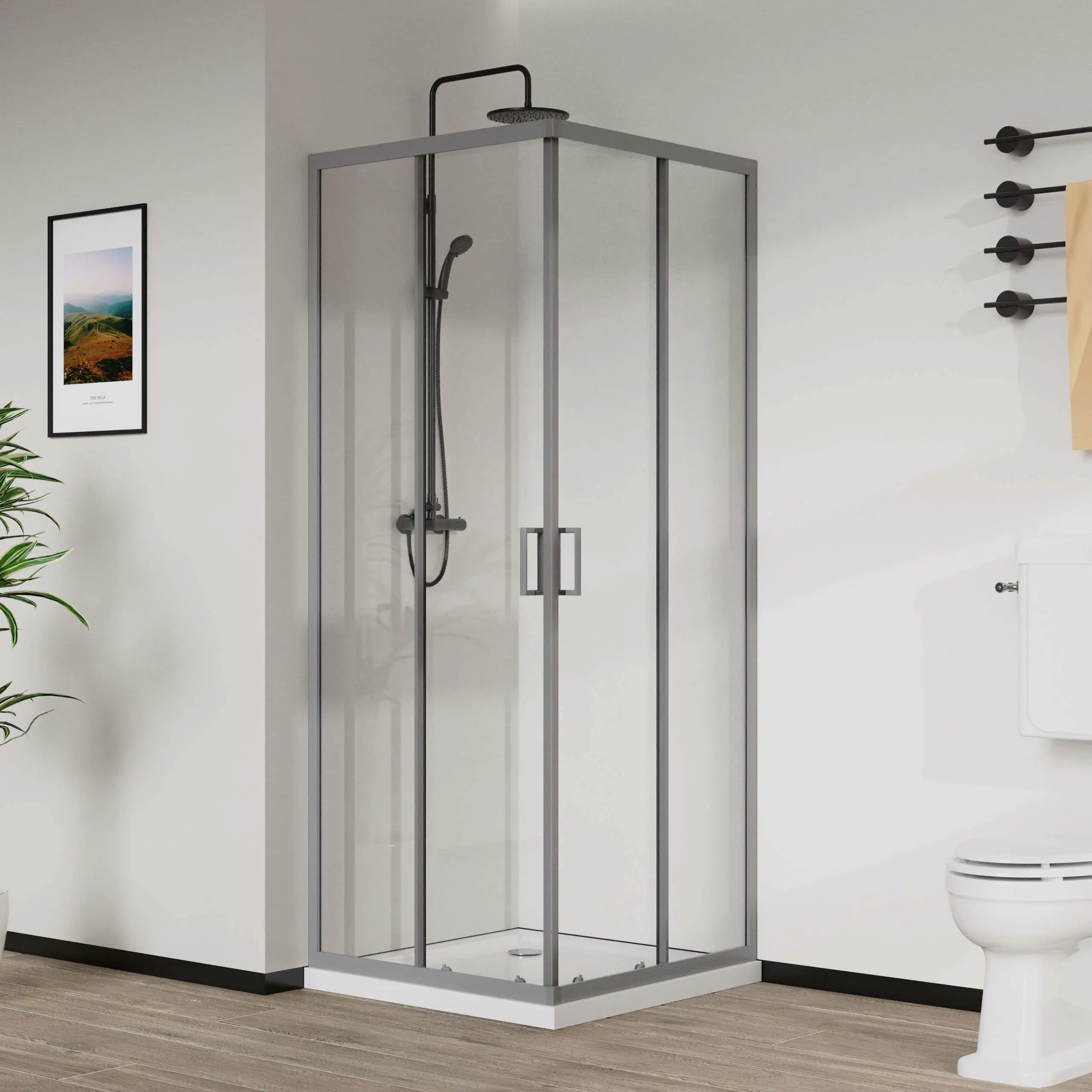 Изображение товара Душевой уголок Vincea City VSS-5CT8010CLGM прямой 100x80см антрацит профиль эффект стекла прозрачный