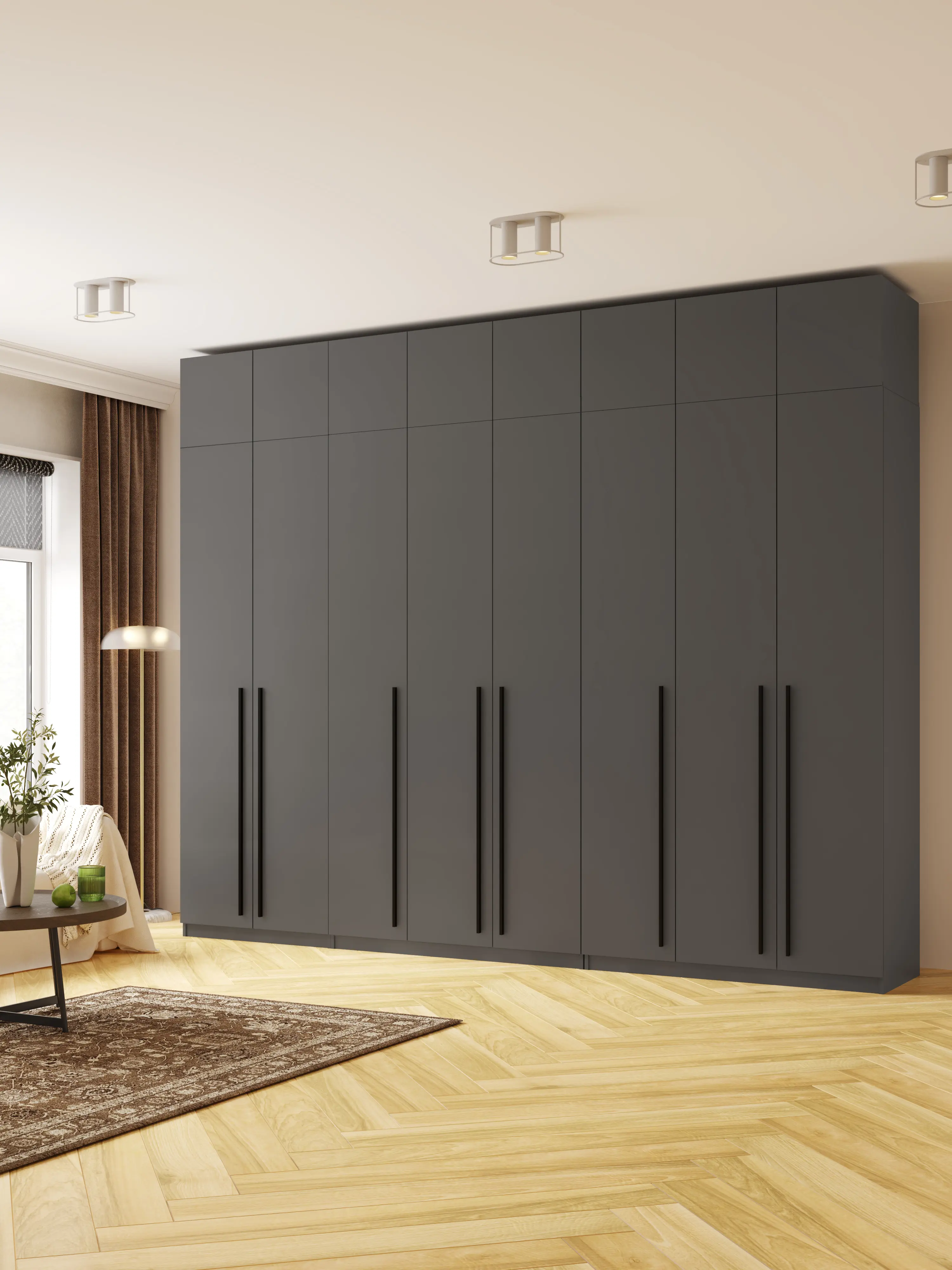 Изображение товара Шкаф распашной Принцесса Мелания 320х260х50 см графит ЛДСП современный стиль