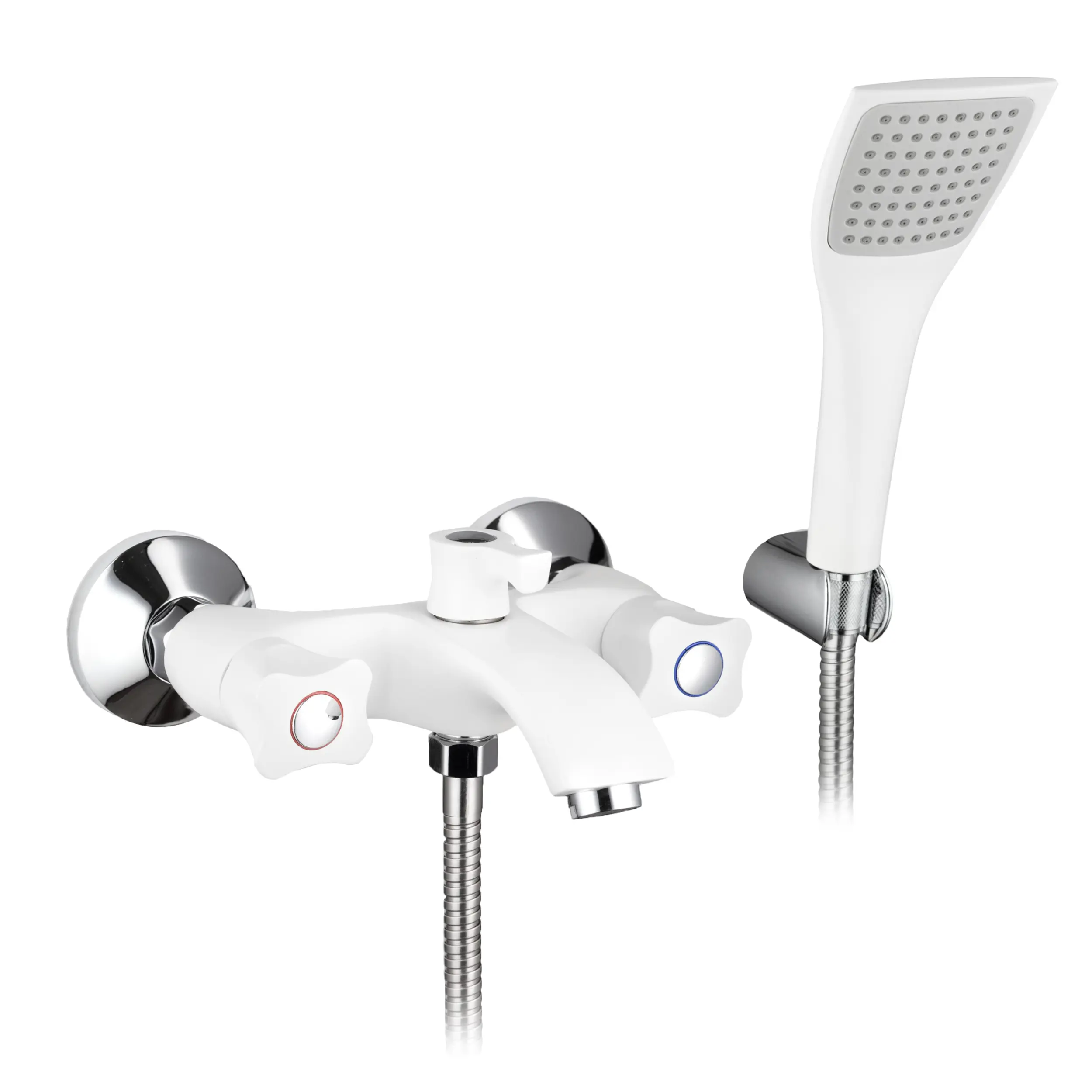 Изображение товара Смеситель для ванны POTATO P30306-7 с коротким изливом, лейкой и поворотным переключателем для душа цвет белый