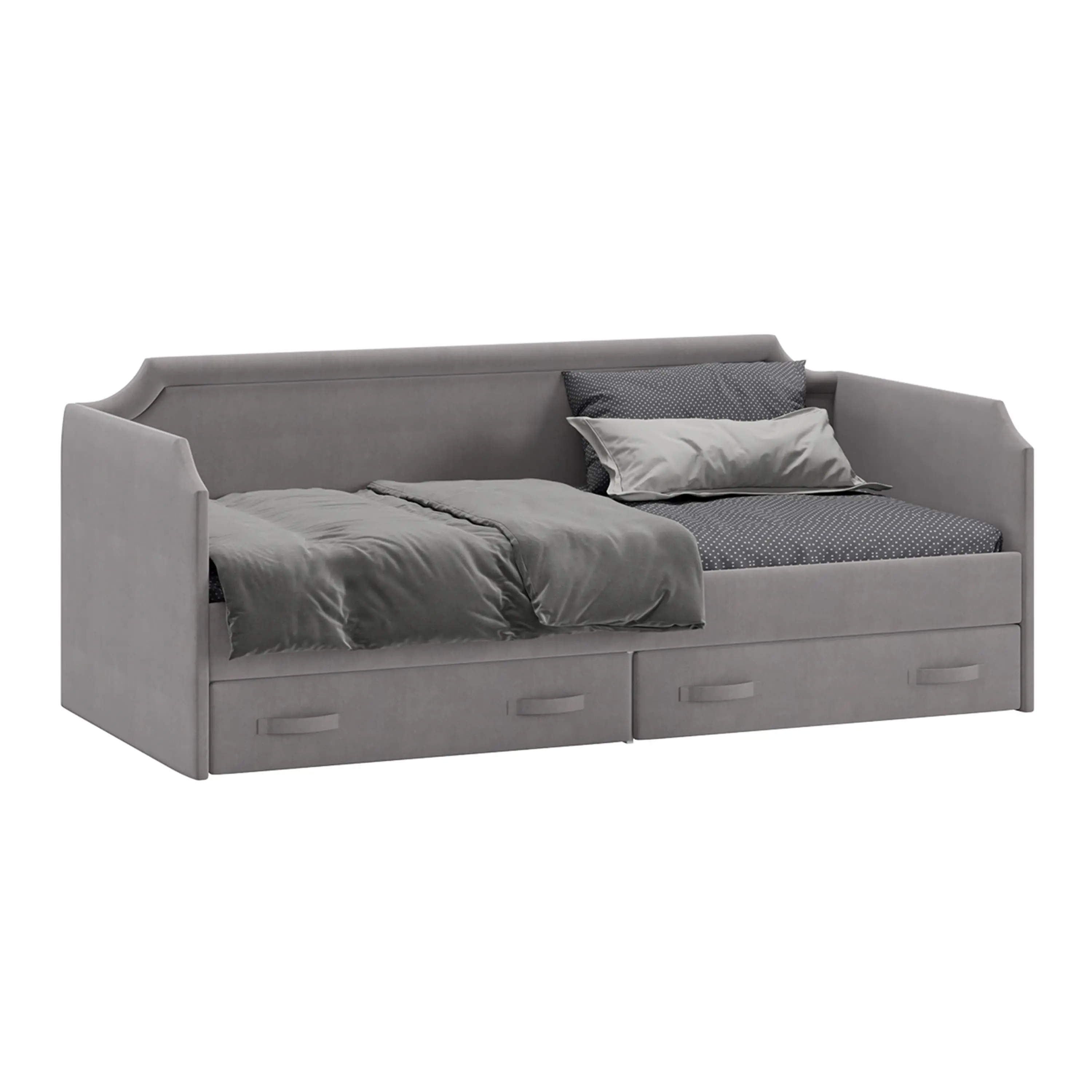 Изображение товара Детская кровать Трия Кантри из ЛДСП с велюровой обивкой и выдвижными ящиками