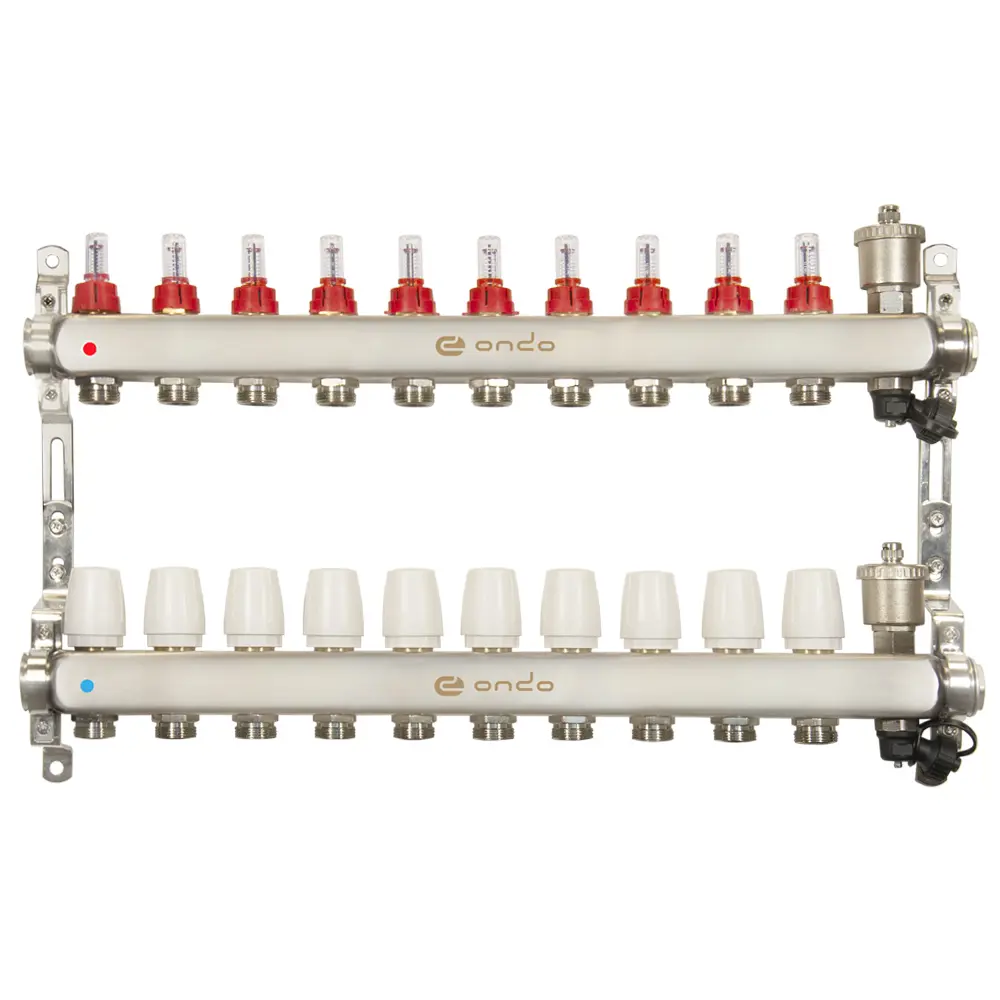Изображение товара Коллекторная группа ONDO 10 выходов из нержавеющей стали для теплого пола и радиаторов
