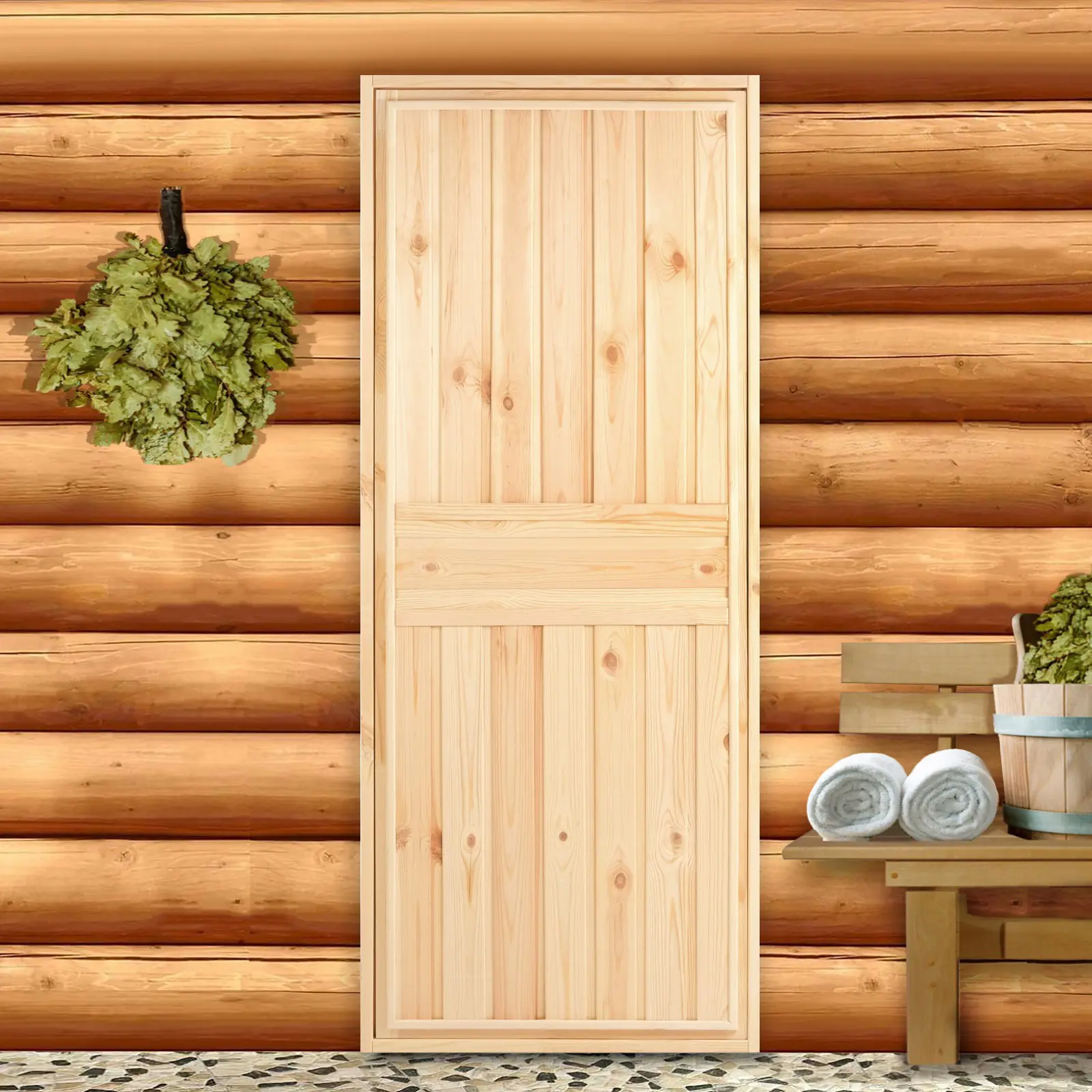 Изображение товара Дверь для бани деревянная сосна,ель Добропаровъ Добропаровъ 170x70см