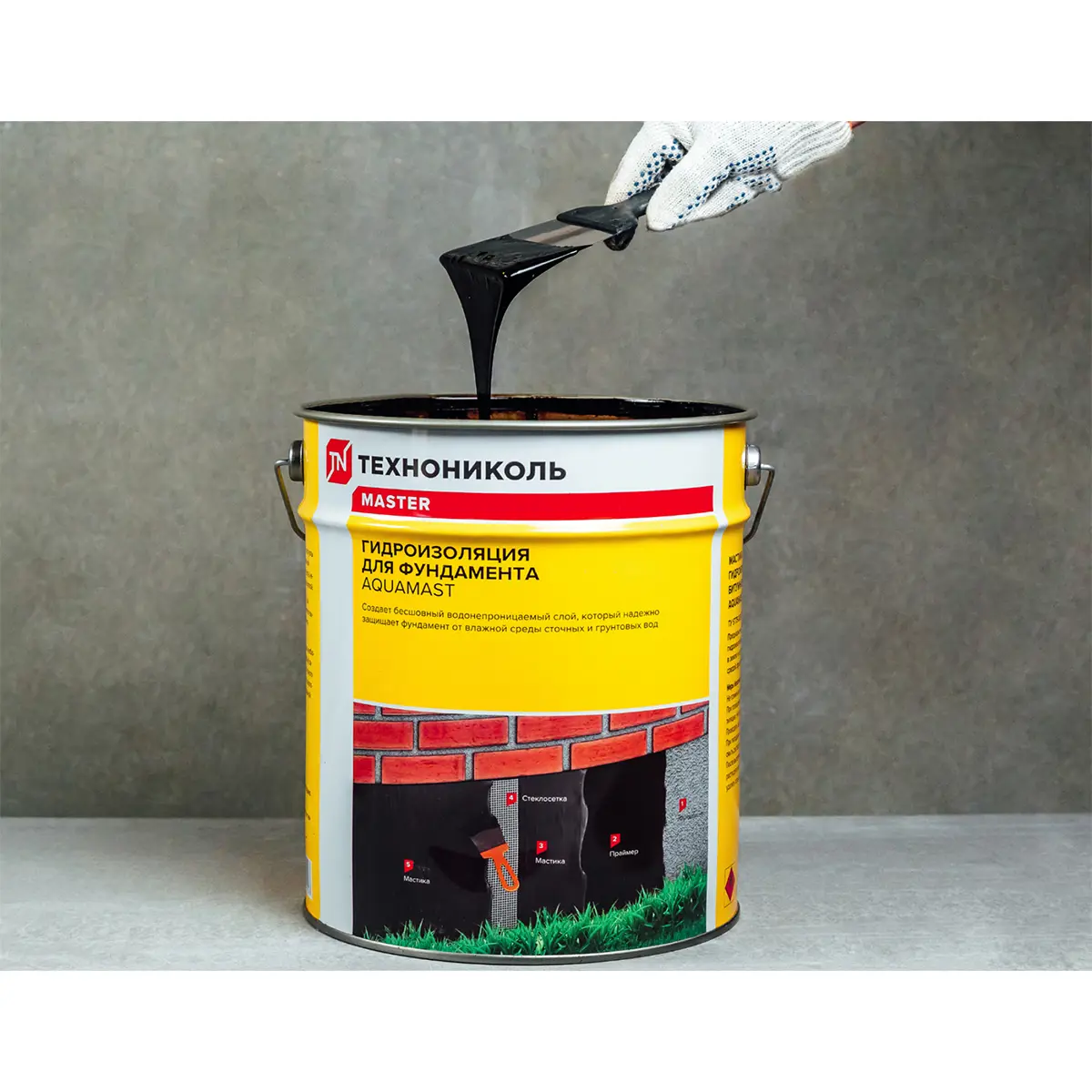 Изображение товара Мастика битумная гидроизоляционная Технониколь Aquamast 3кг для фундамента