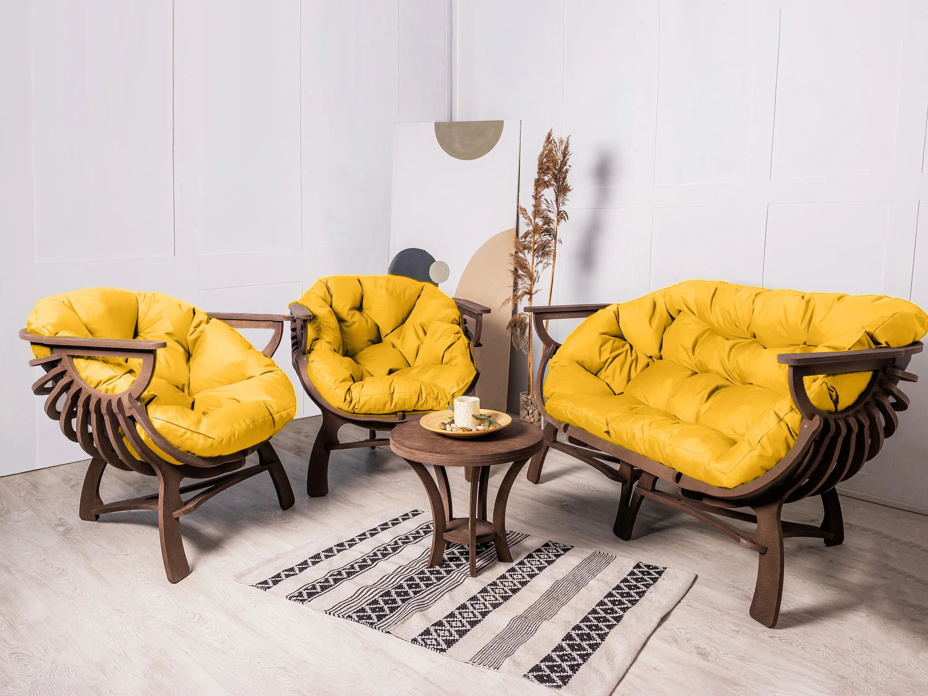 Изображение товара Набор садовой мебели для отдыха Феникс Ракушка фанера желтый / золотой 4 предмета