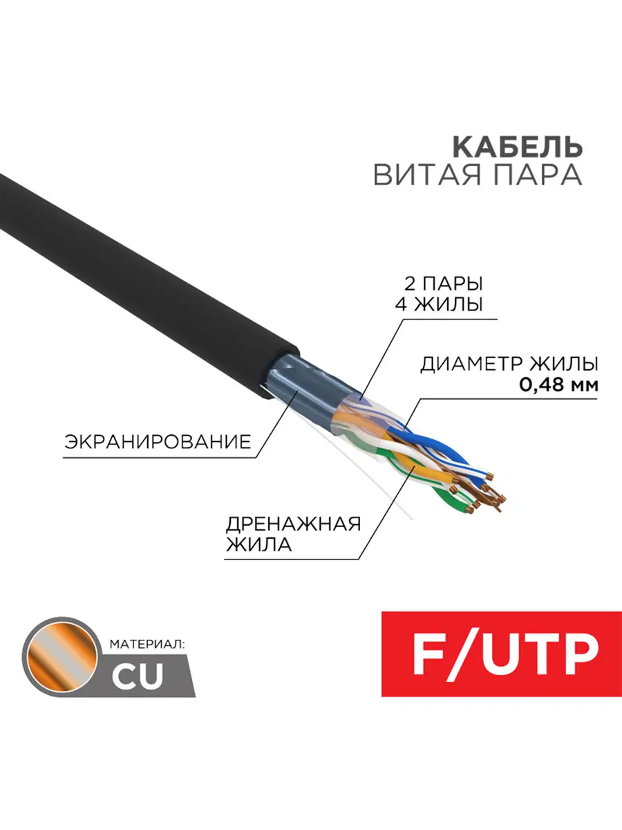 Изображение товара Кабель витая пара PROconnect CAT 5e F/UTP 305 м черный наружный для сетей