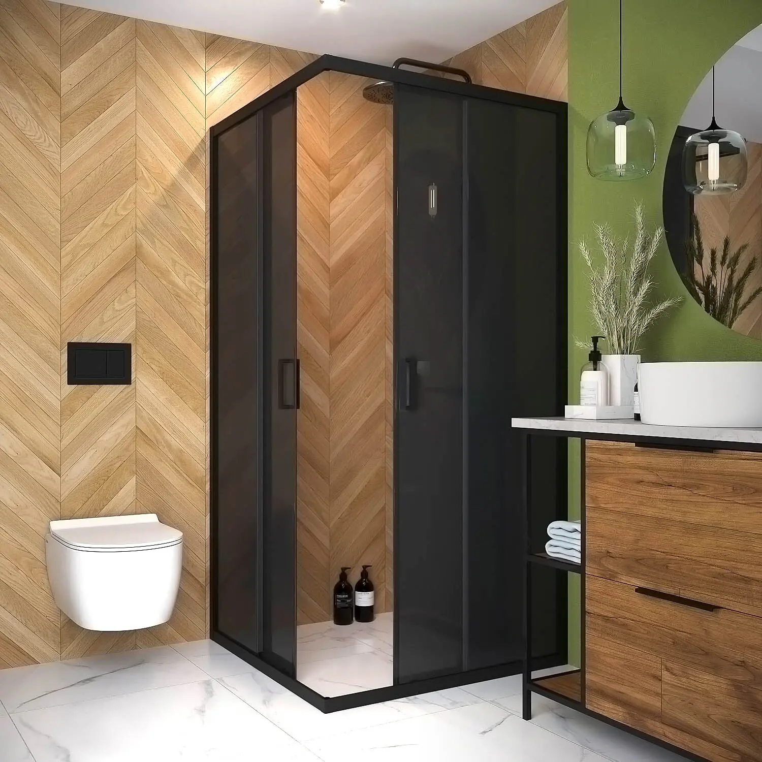 Изображение товара Душевое ограждение Domani-Spa Cube V99 без поддона 90x90x190 см тонированное стекло 5 мм, графит профиль, Black accents