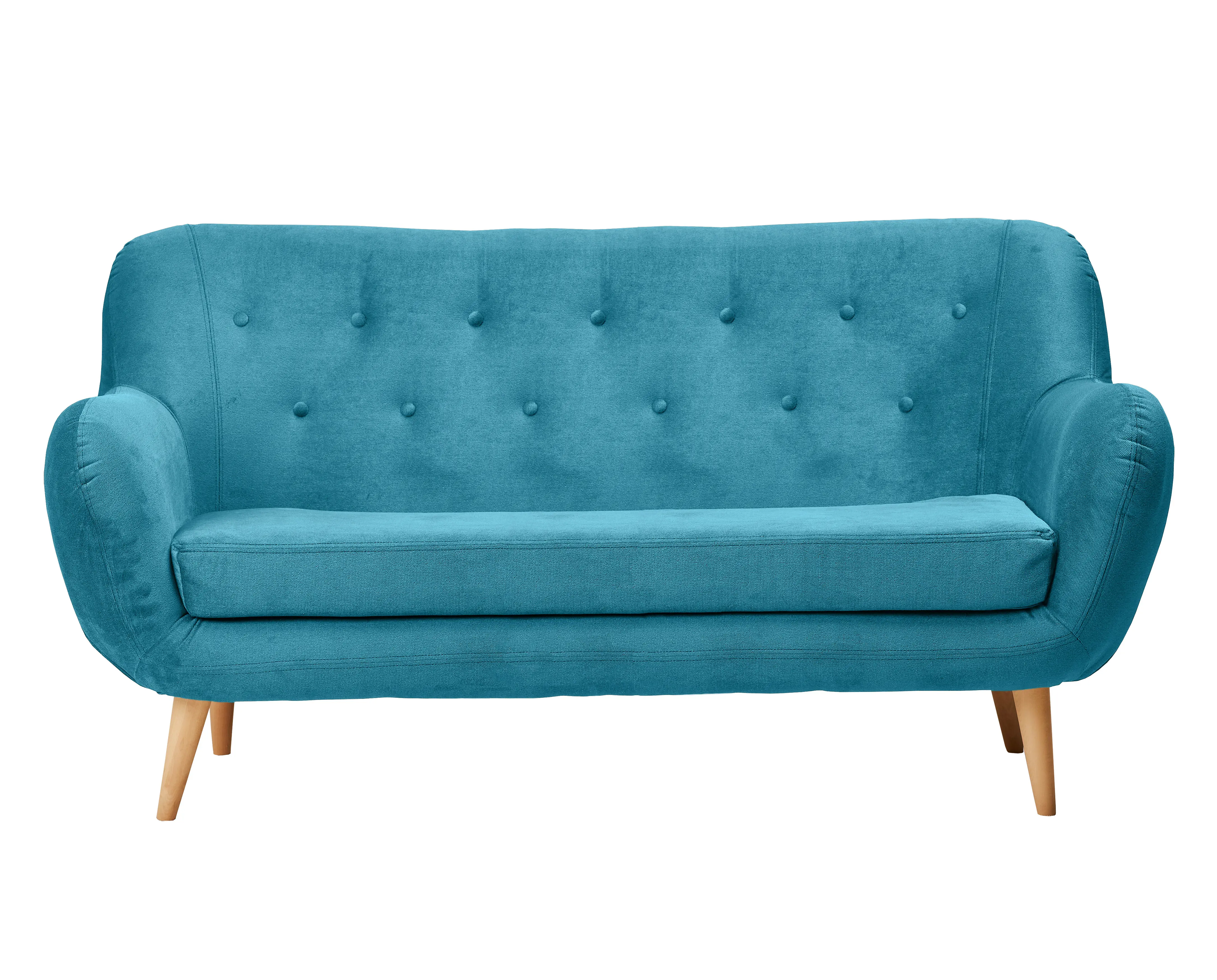 Изображение товара Диван прямой из велюра бирюзового цвета с деревянными ножками 175x90x85 см Элефант