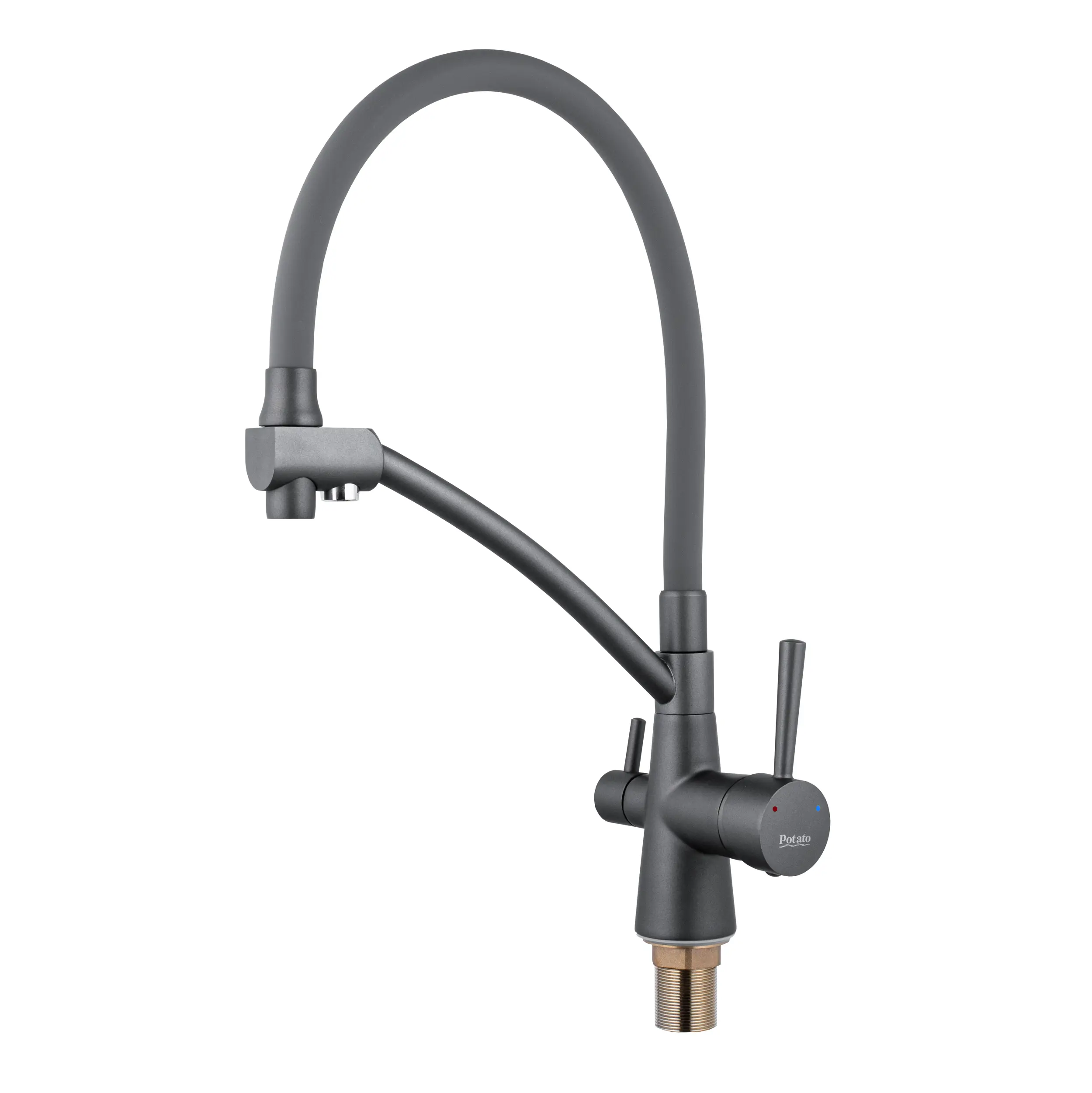Изображение товара Смеситель для кухни Potato P4077-19 гибкий излив 22 см цвет серый