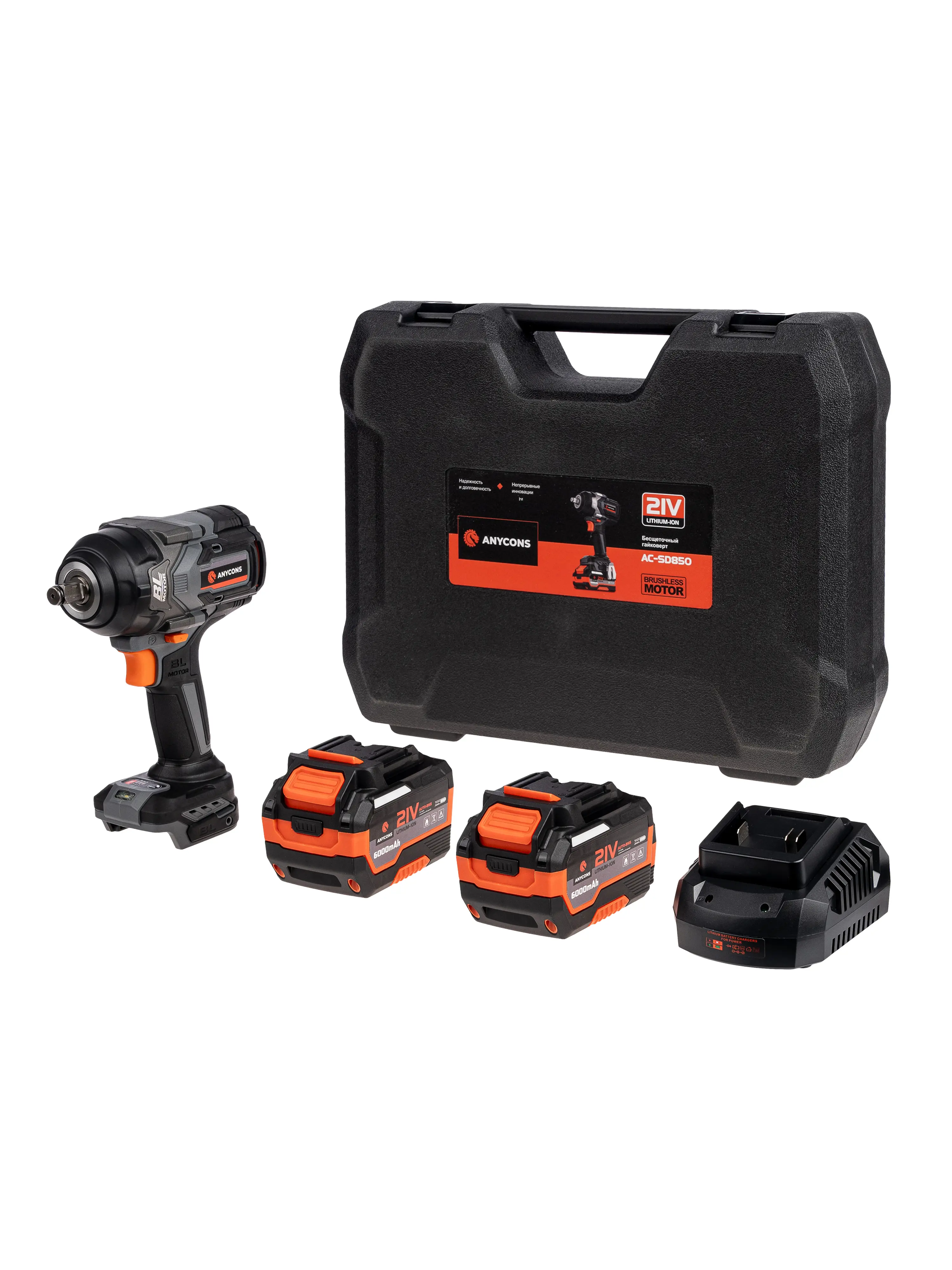Изображение товара Гайковерт аккумуляторный ударный бесщеточный Anycons AC-SD8502, 21 В Li-Ion 2x6 Ач, 850 Нм