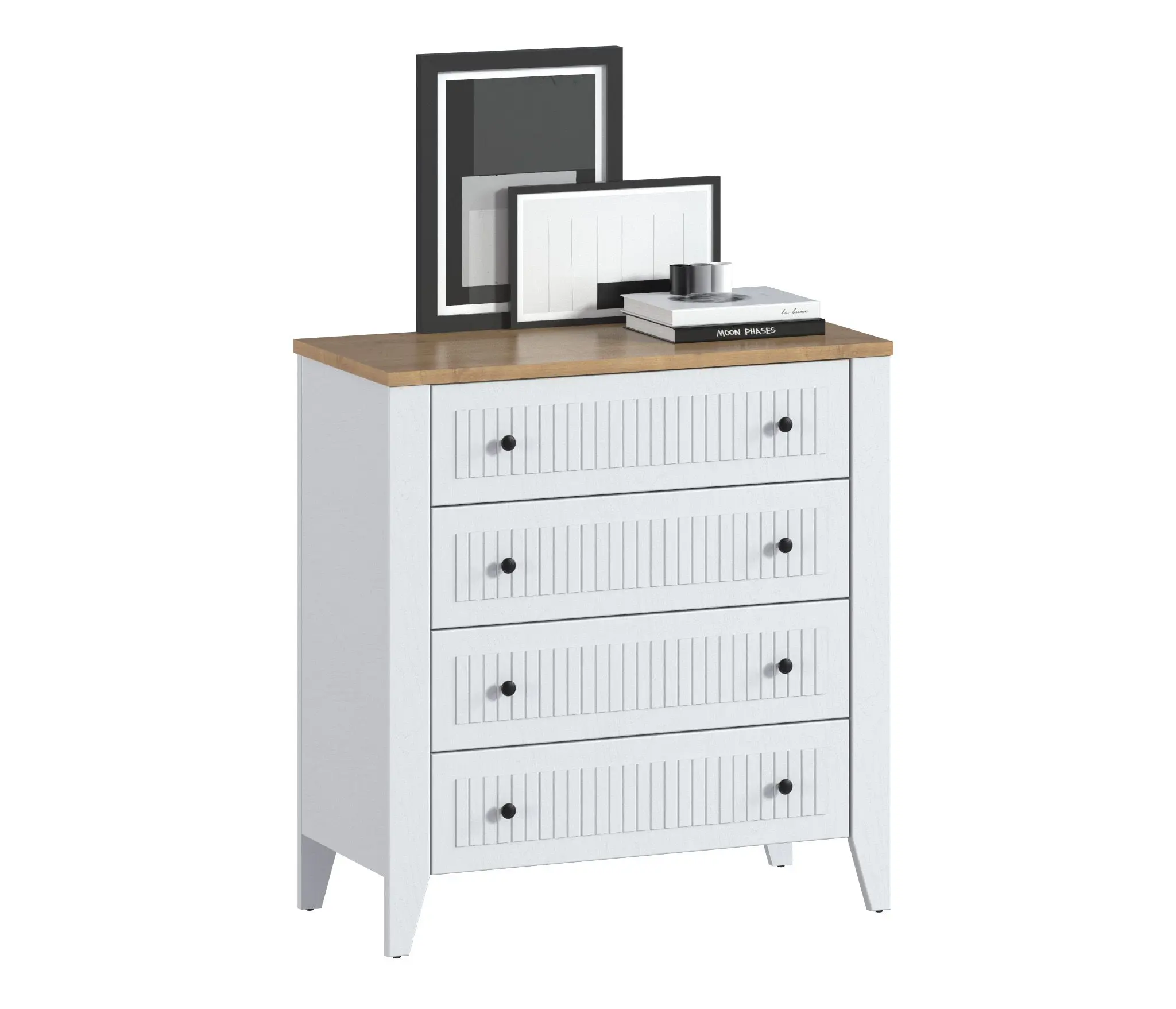 Изображение товара Комод Столплит Монтана сб-3545 4 ящика 88x41x92 см ЛДСП цвет белый альпийский/дуб гамильтон/мдф дуб белый