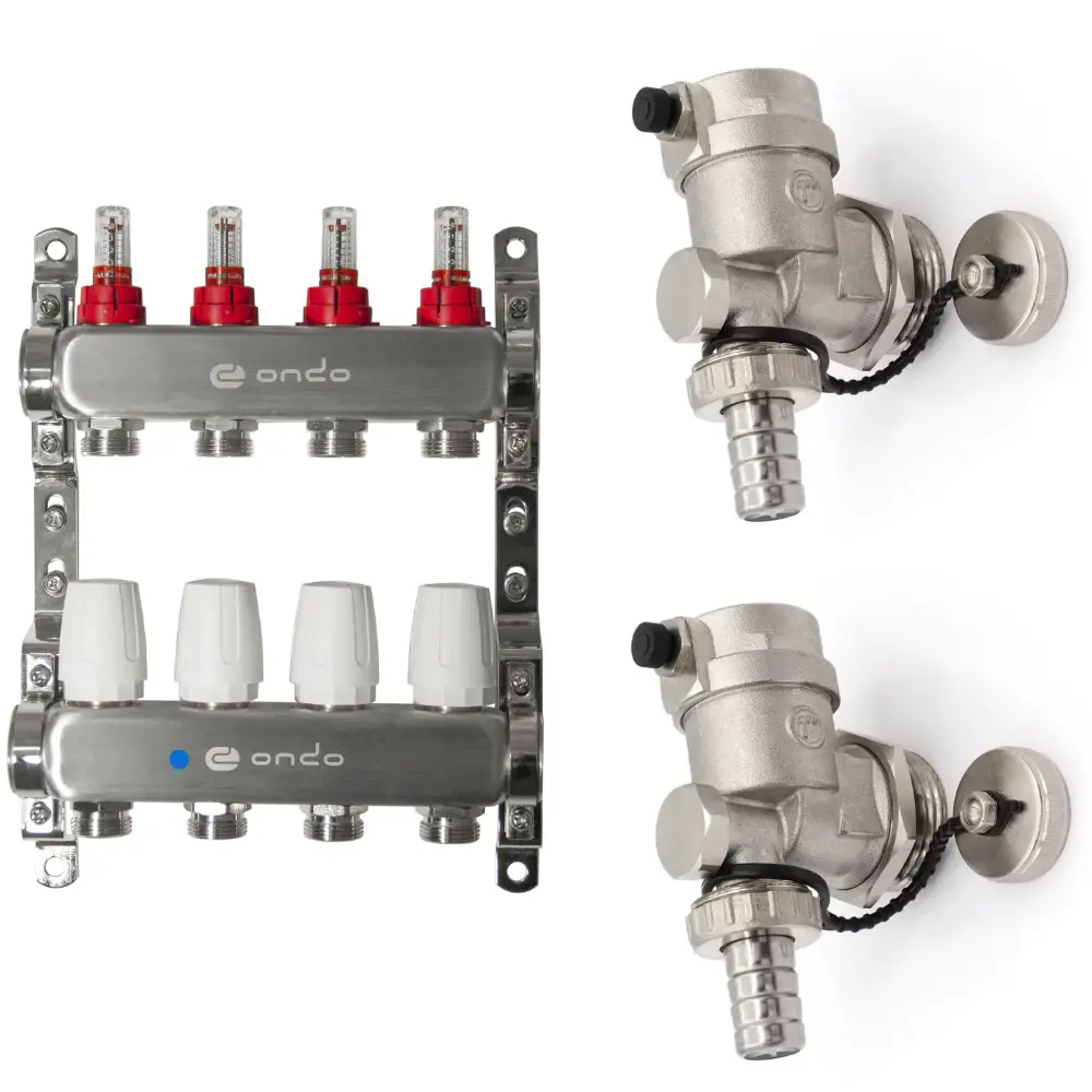 Изображение товара Коллекторная группа с расходомерами Ondo Kit BKGWDV04KIT нержавеющая сталь для теплого пола