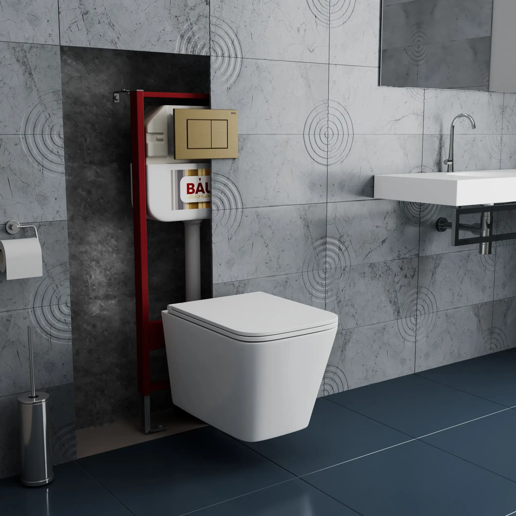 Изображение товара Комплект BAUEDGE NEO45700-BS0001-HQ3-Q00012 6 в 1: инсталляция 45, унитаз безободковый Stil Hurricane3, сиденье дюропласт, кнопка Stil, бронза