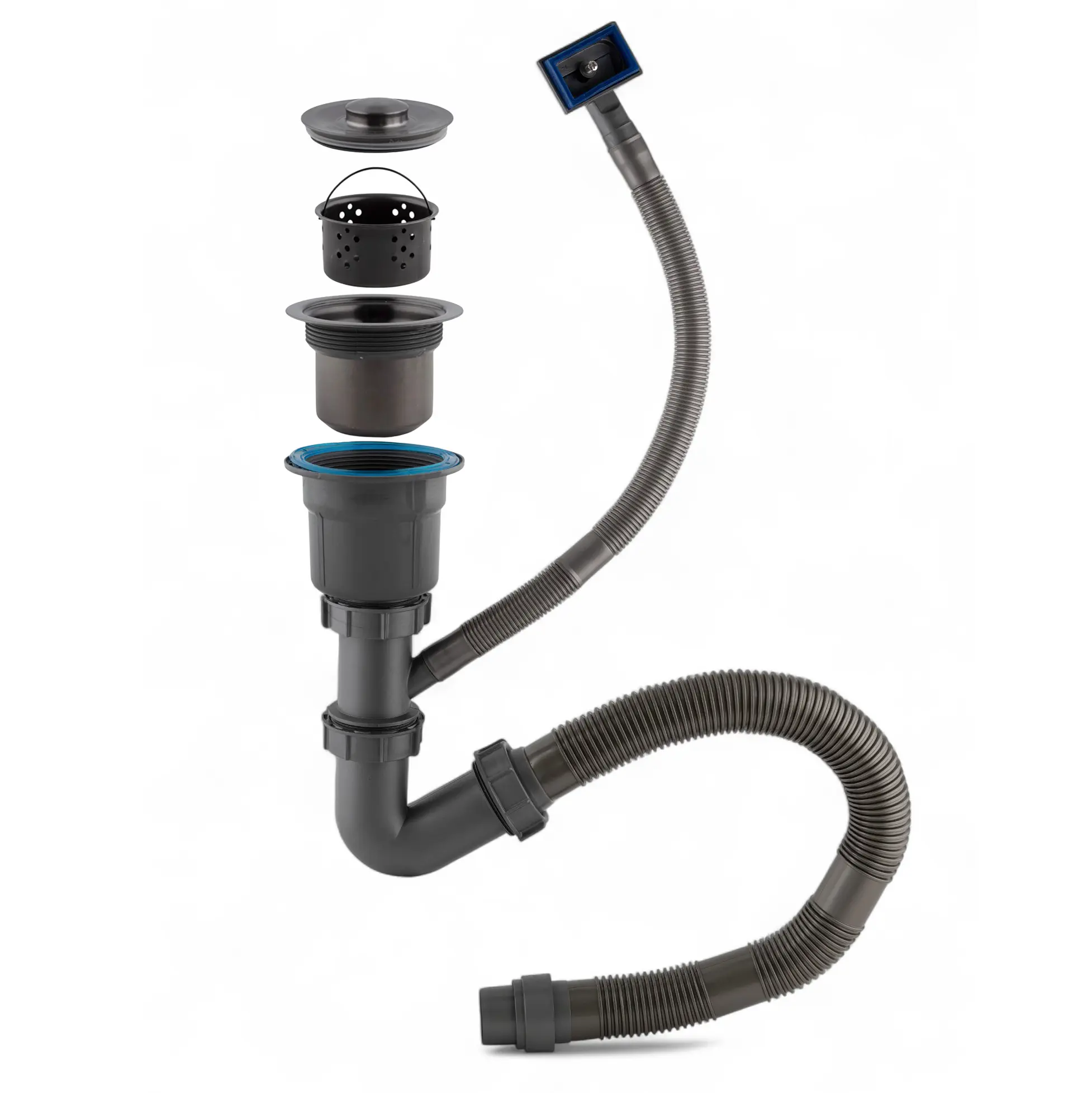 Изображение товара Сифон для кухонной мойки Diadonna D90 мм графит ABS пластиковый бутылочный