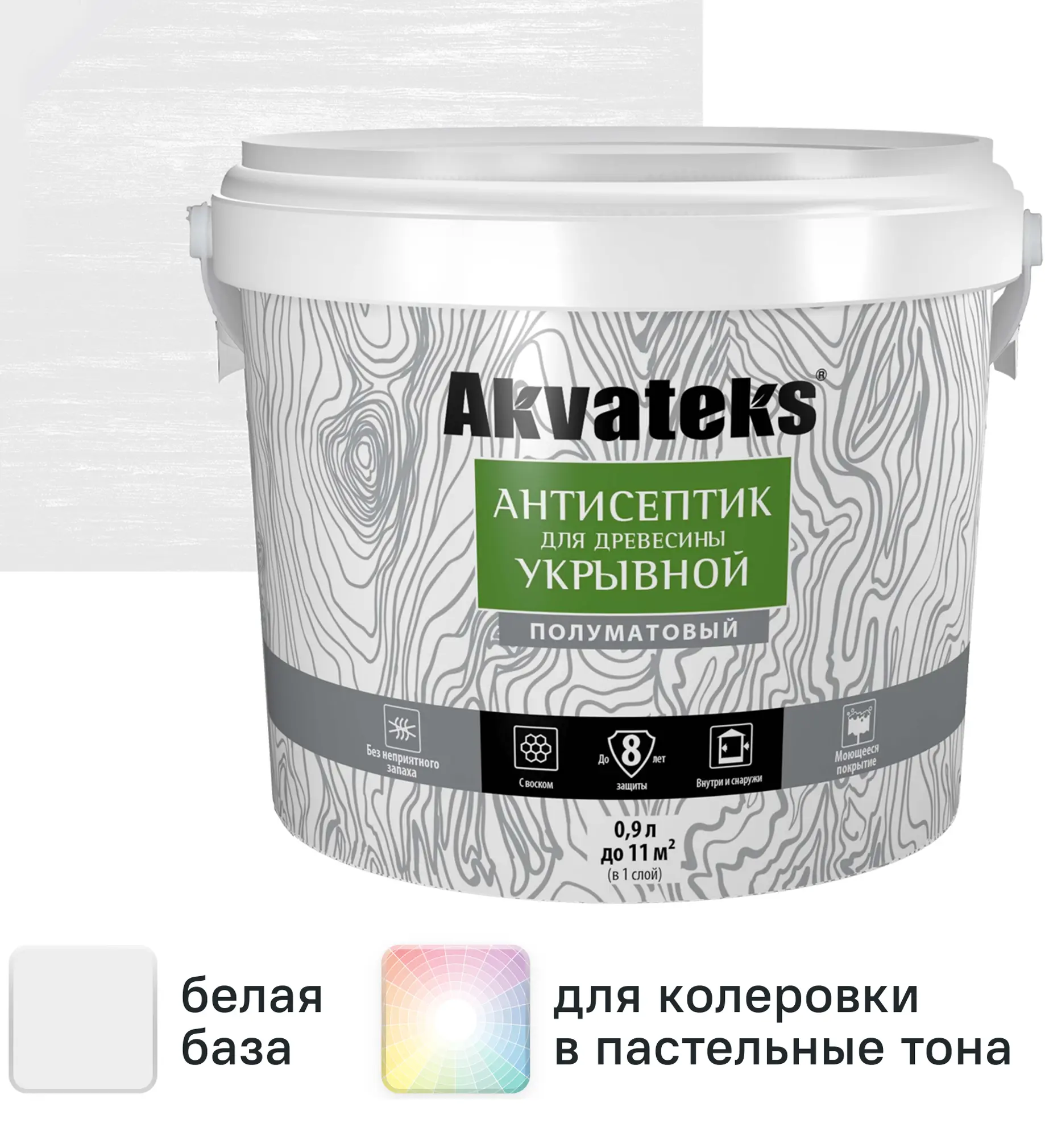 Изображение товара Антисептик для древесины укрывной Akvateks база A белый 0.9 л