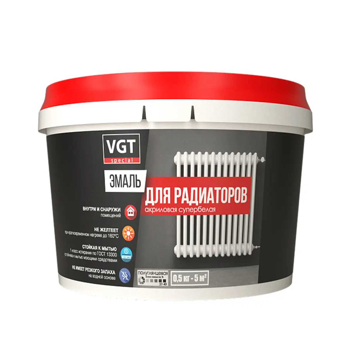 Изображение товара Эмаль профи для радиаторов Vgt вд-ак-1179 супербелая полуглянцевая 0.5 кг