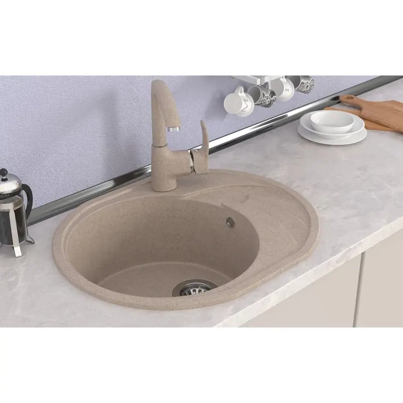 Изображение товара Мойка для кухни Mixline NL-TMS08 (302) 46x57 см глубина чаши 17 см искусственный камень цвет песочный