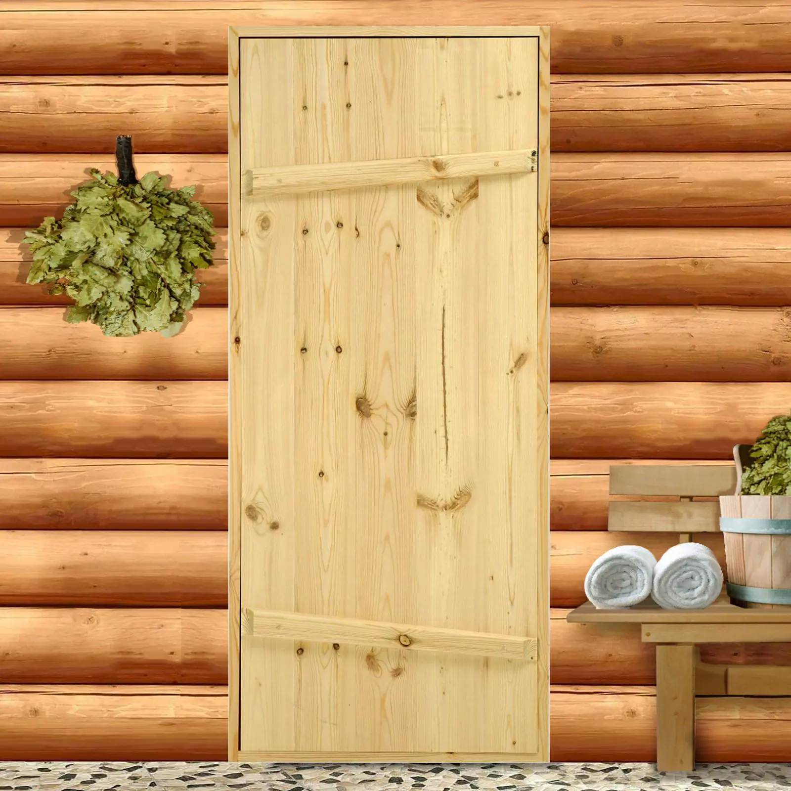 Изображение товара Деревянная дверь для бани сосна 160x70 см Добропаровъ натуральный дизайн